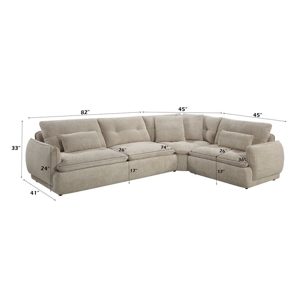 Jonina - Sectional Sofa With 4 Pillows - Beige Chenille, beige, view 6