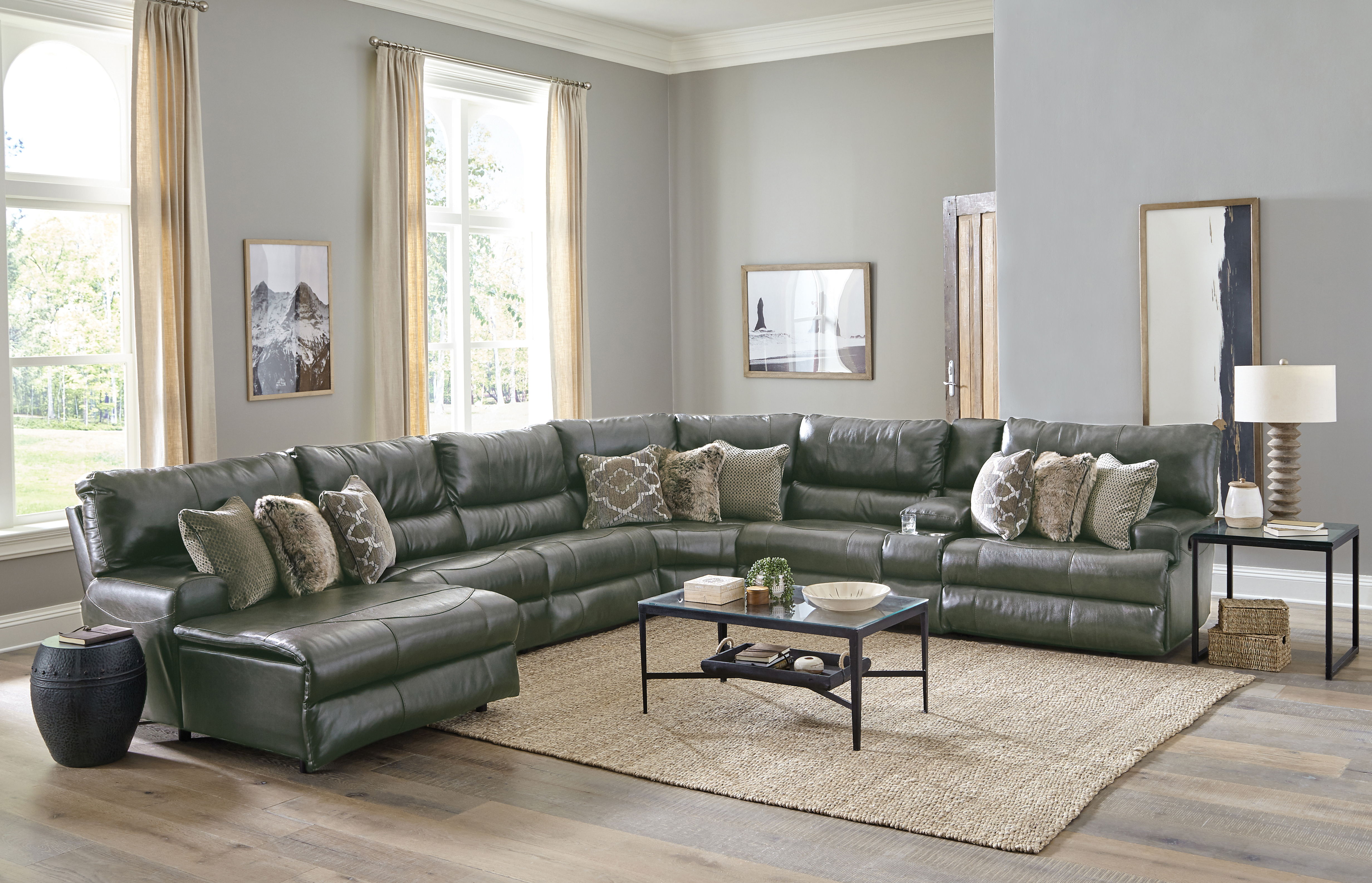 7 Pc · Italian Leather Match Manual Reclining Sectional With 2 Reclining Seats And LSF Chaise