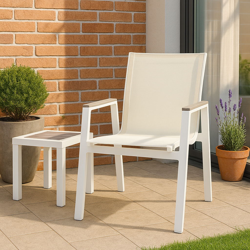 Nizuc - Outdoor Patio Dining Arm Chair With White Frame And Gray Arms (Set of 2) - White