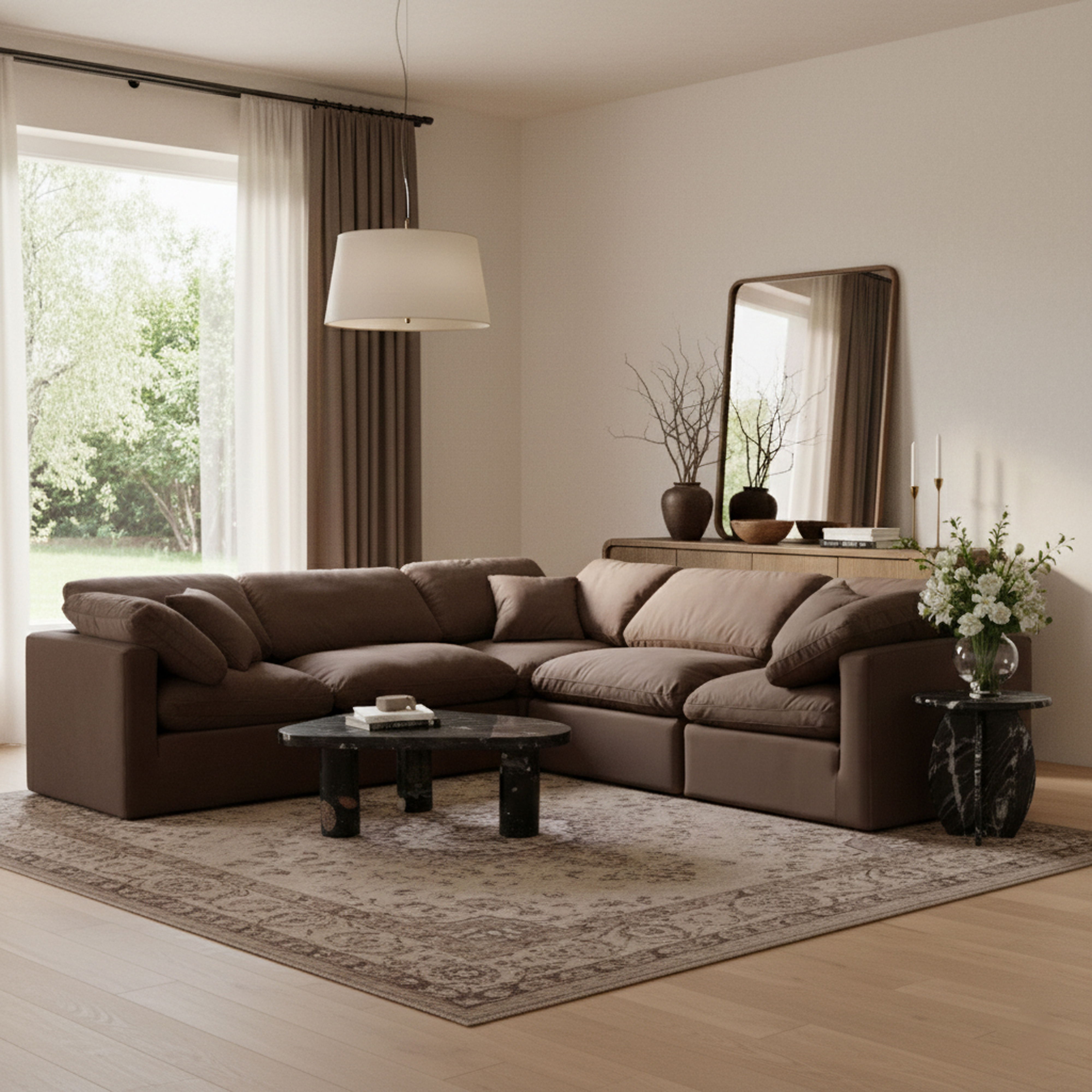 Indulge - Velvet 5 Piece Modular Corner Sectional - Brown