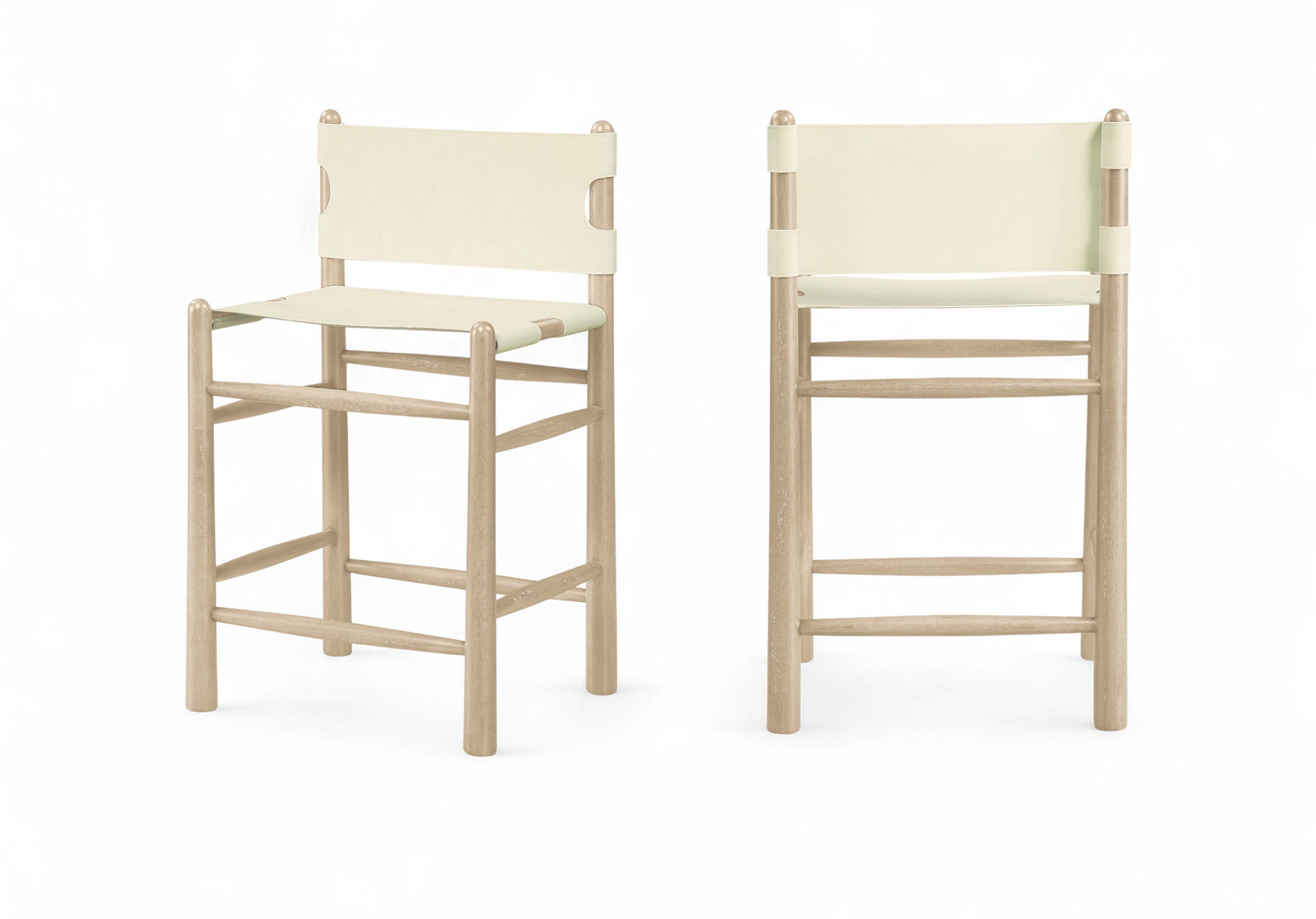 Santos - Vegan Leather Upholstered Counter Stool - Cream / Stained Natural