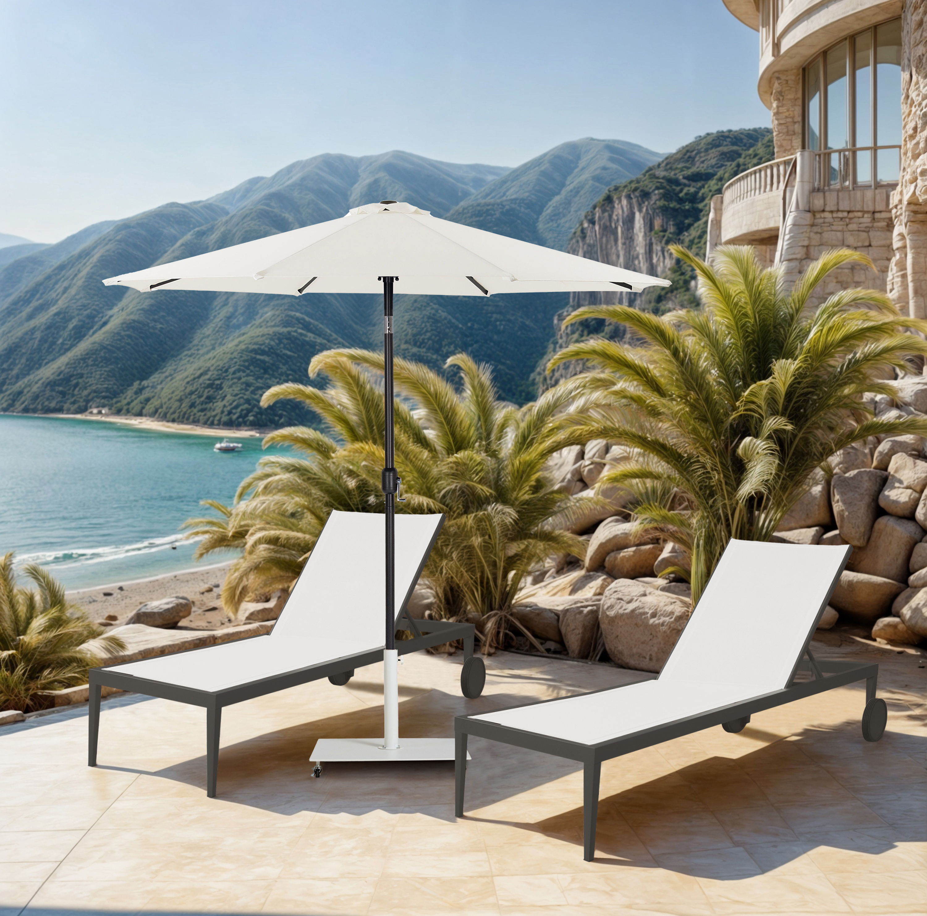 Fiji - Aluminum Patio Umbrella With Square White And Black Base - White