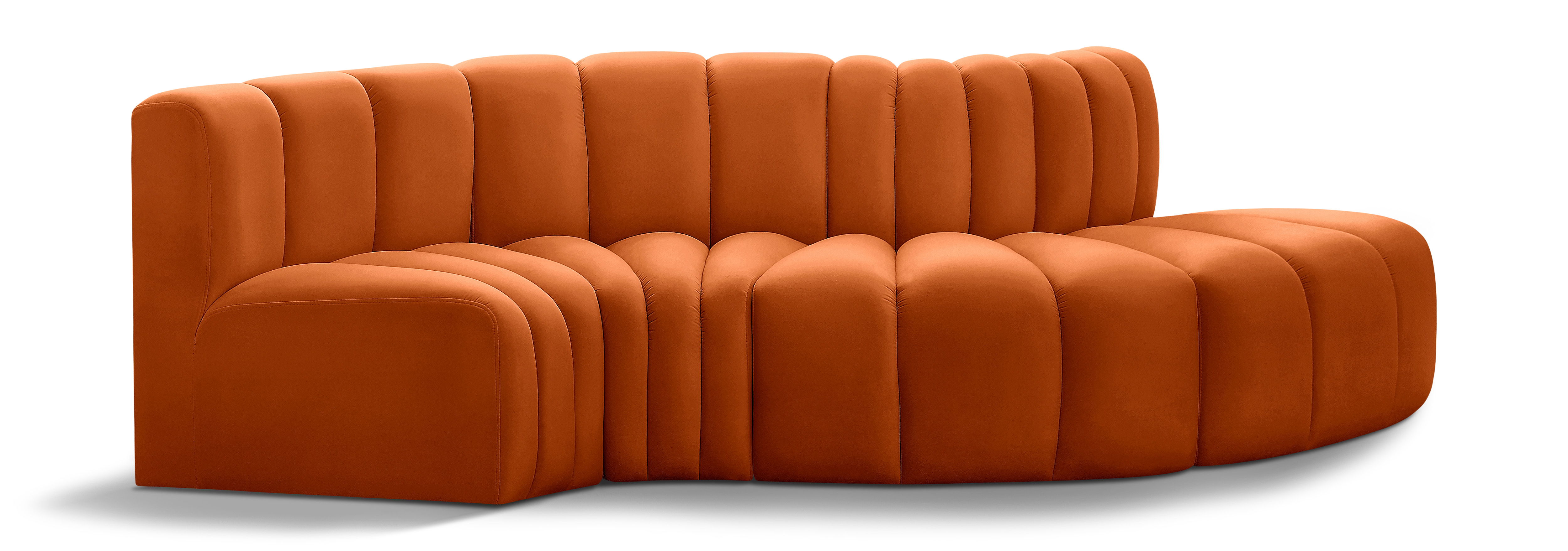 Arc - Velvet 4 Piece L-Shaped Modular Sofa - Cognac