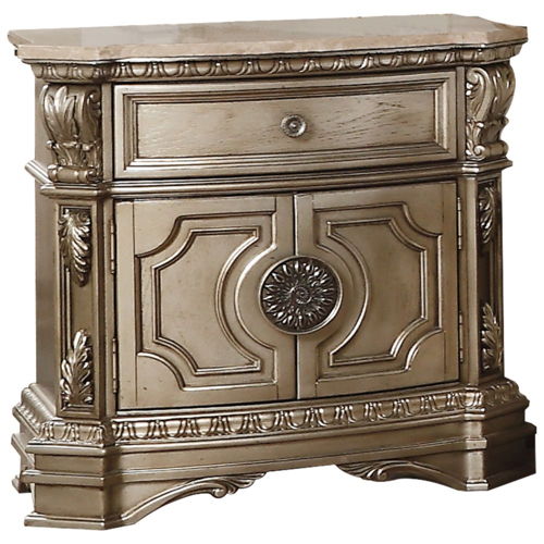 Northville - Nightstand With Marble Top - Antique Silver, beige
