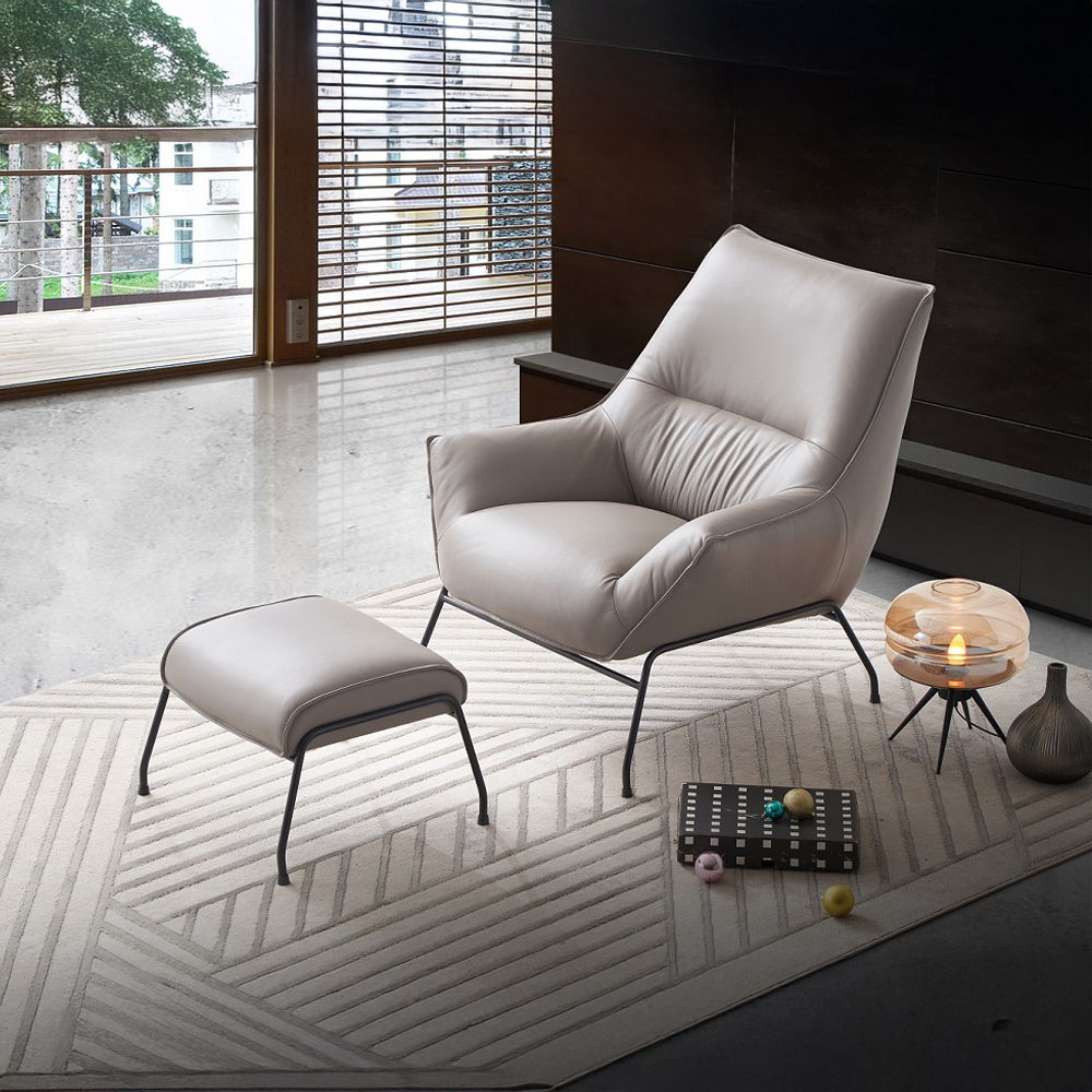 Jabel - Accent Chair & Ottoman - Khaki Top Grain Leather, gray, view 8