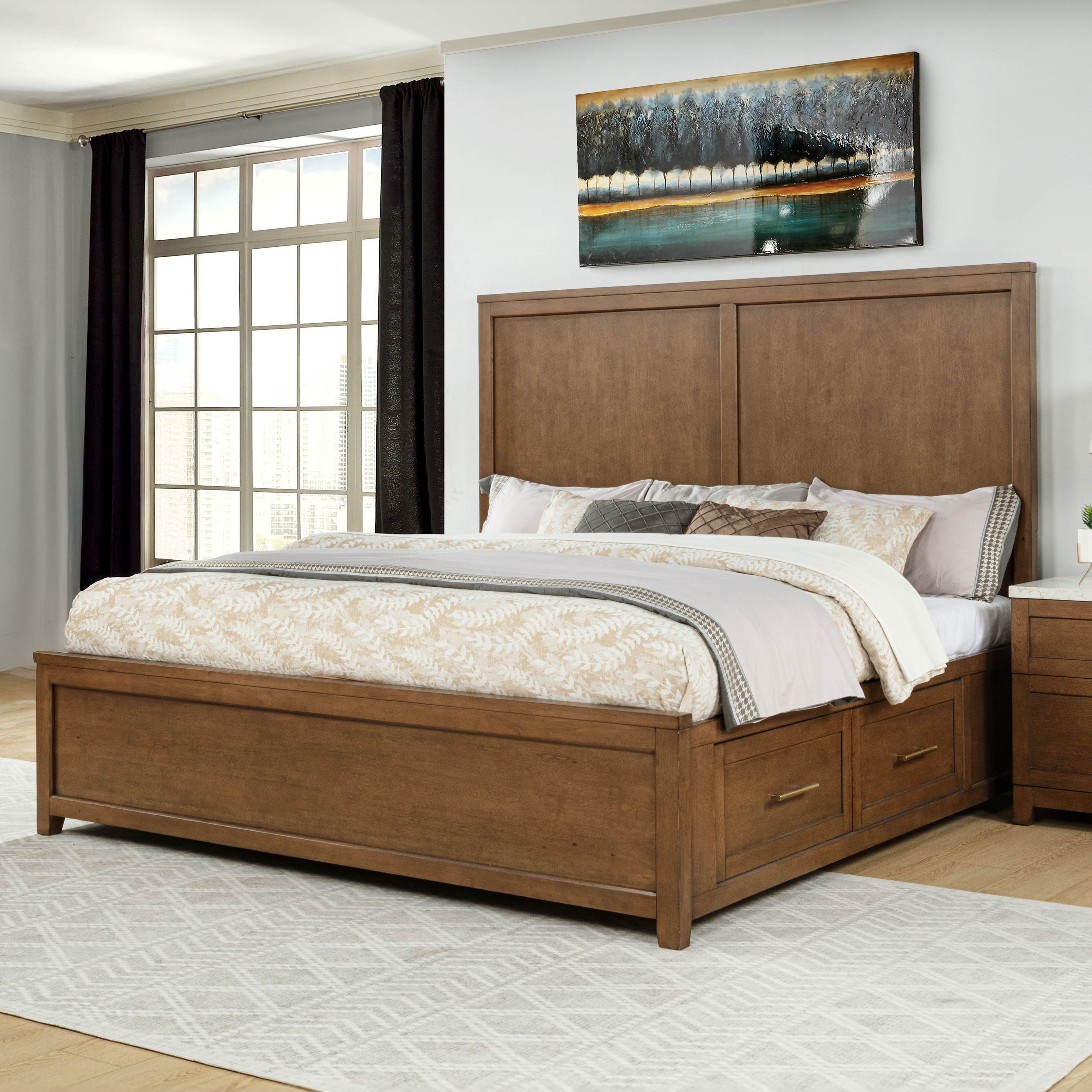 Devonshire - 5/0 Queen Platform Storage Bed Only - Brown, light brown