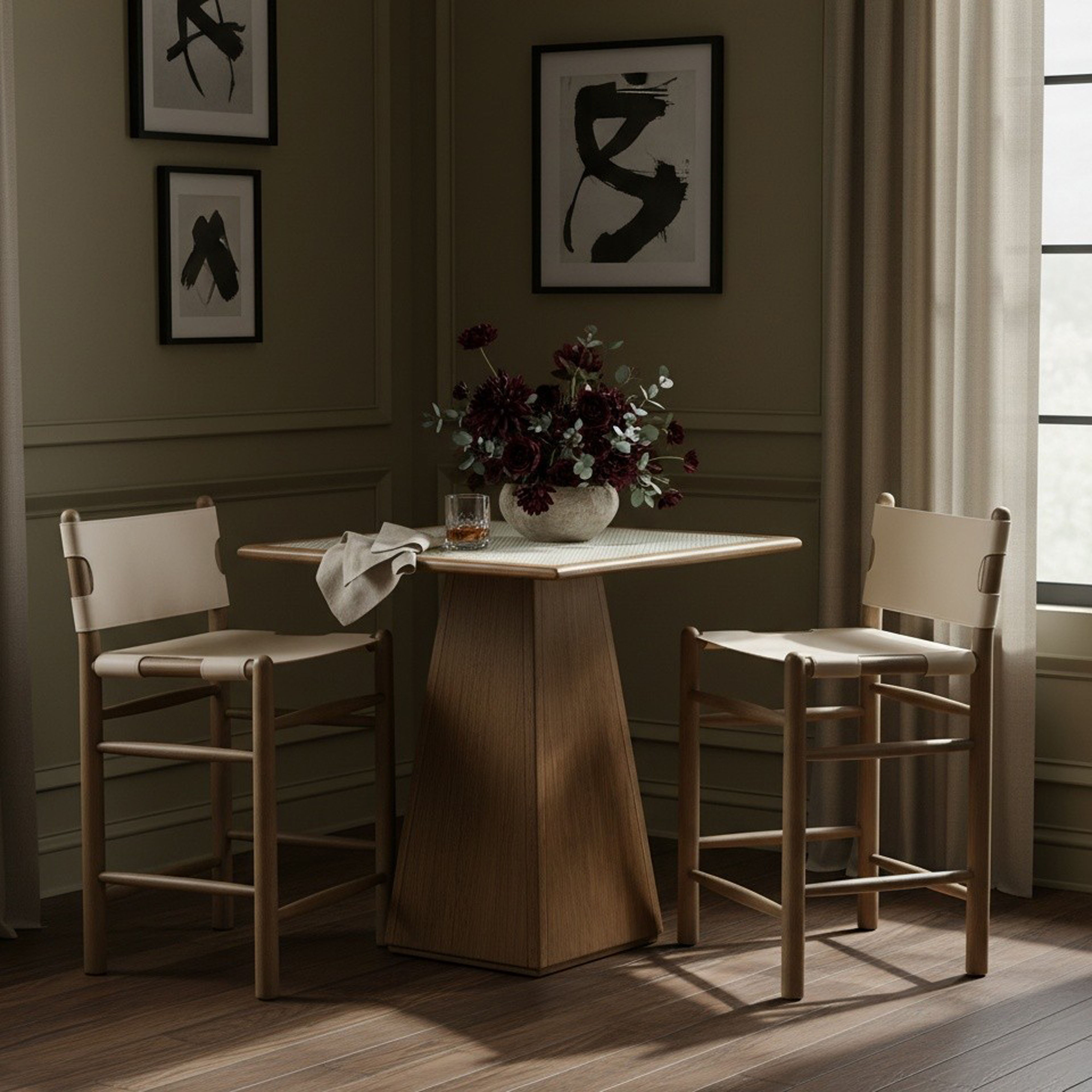 Santos - Vegan Leather Upholstered Counter Stool - Cream / Stained Brown