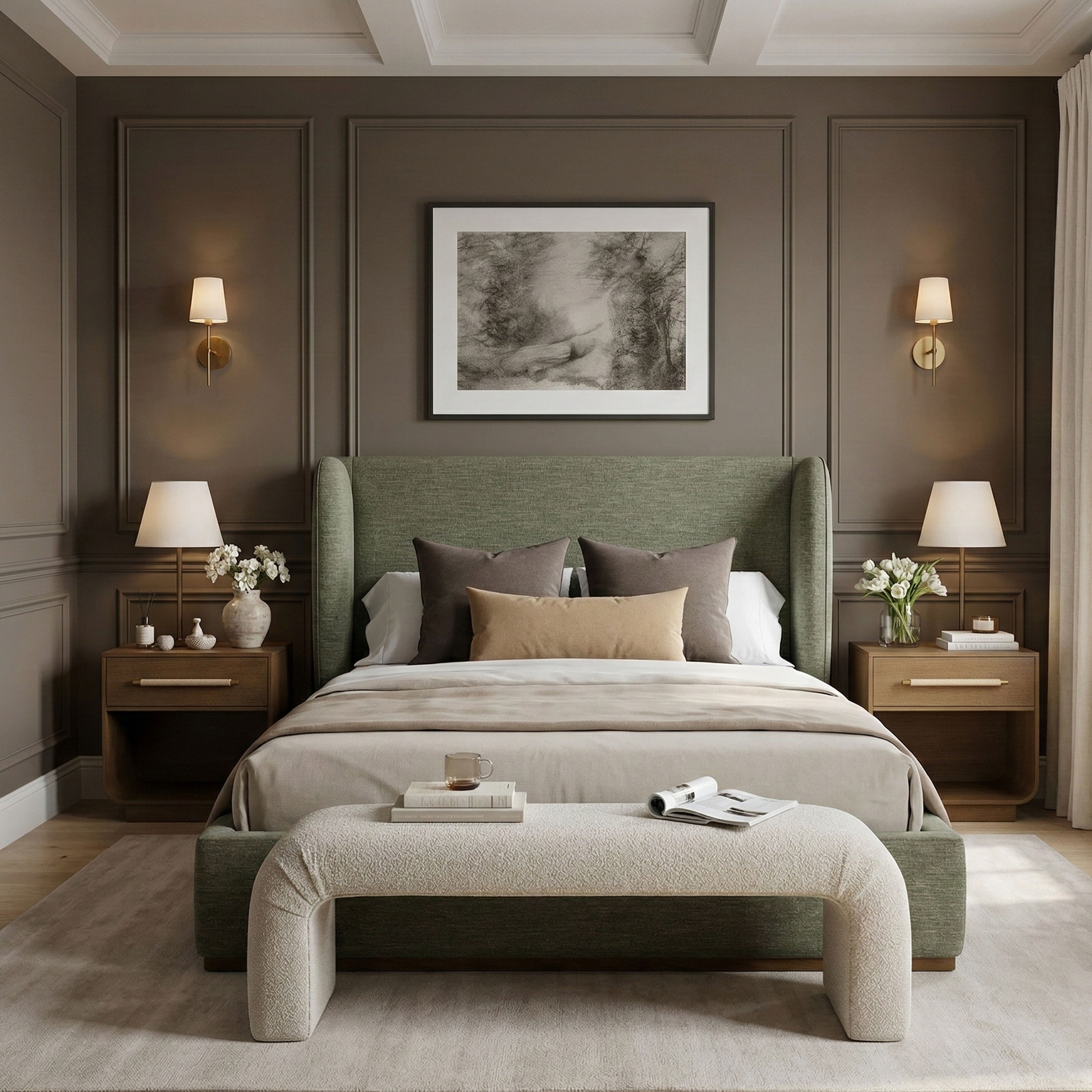 Aurin - Upholstered Full Bed - Olive Green
