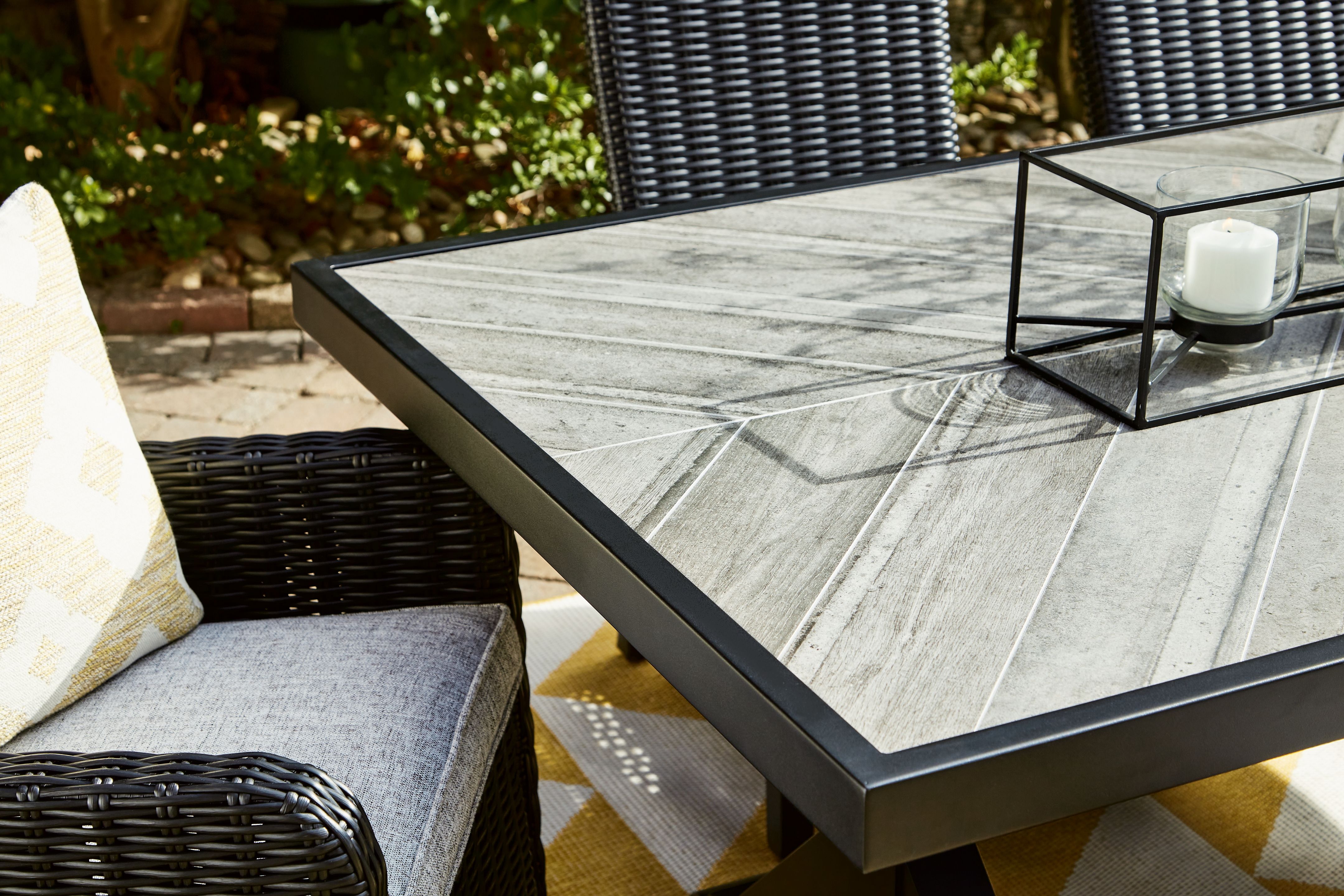 Ashley Furniture Beachcroft - Rectangular Dining Table With Umbrella Option - Black / Light Gray - Image 10