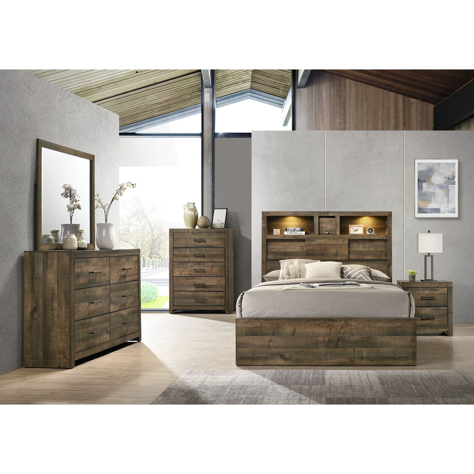 Bailey - King Bookcase Panel 6 Piece Bedroom Set With Bluetooth - Walnut Image