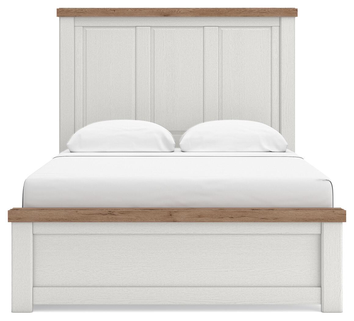 Savonport - Queen Panel Bed With Under Bed Storage Unit - White / Brown