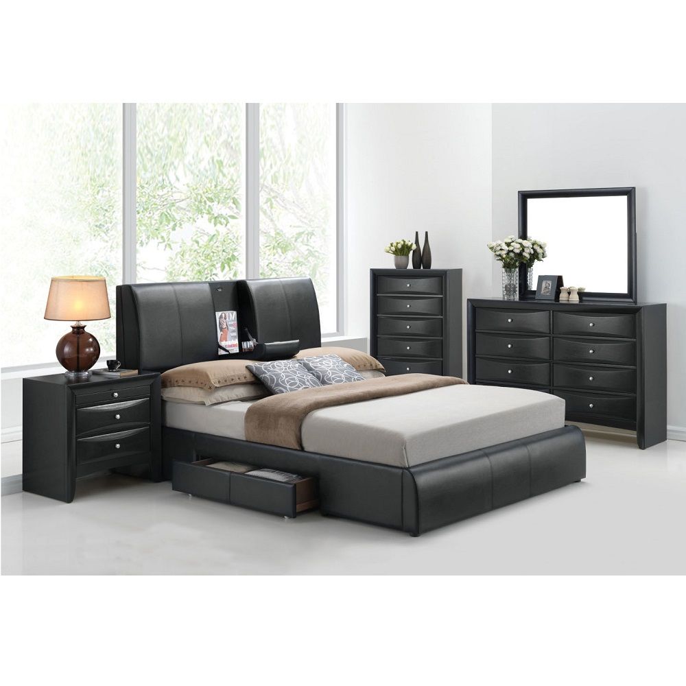Kofi - Eastern King Bed With Storage - Black Synthetic Leather, black, view 5