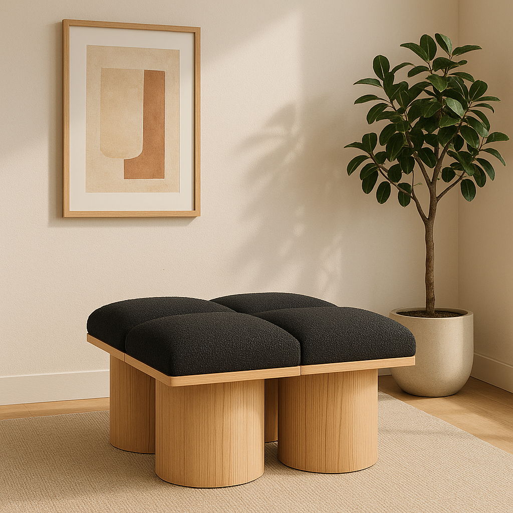 Pavilion - 31" 4 Piece Modular Bench With Natural Base - Black