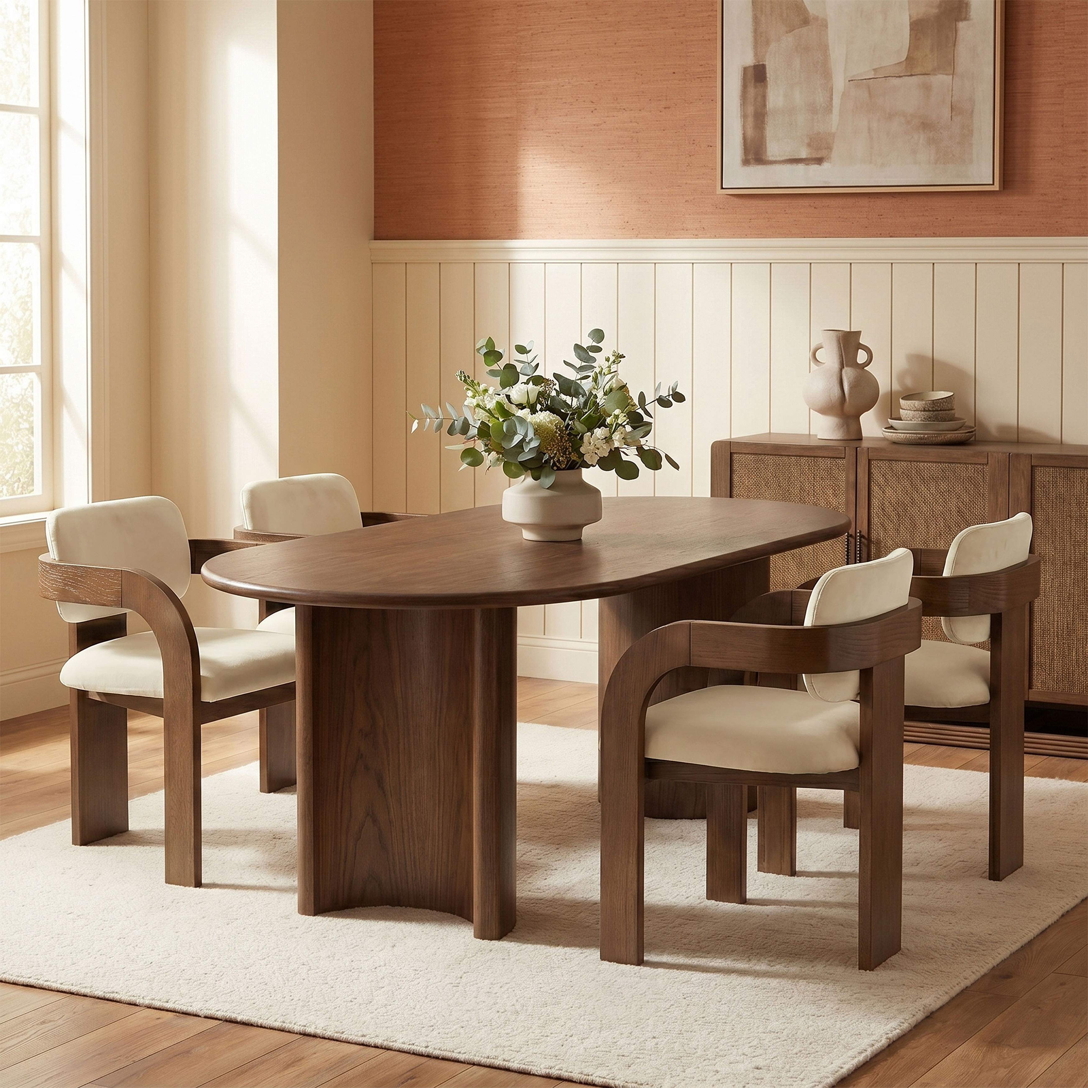 Cedra - Velvet Performance Fabric Upholstered Dining Chair (Set of 2) - Cream / Brown