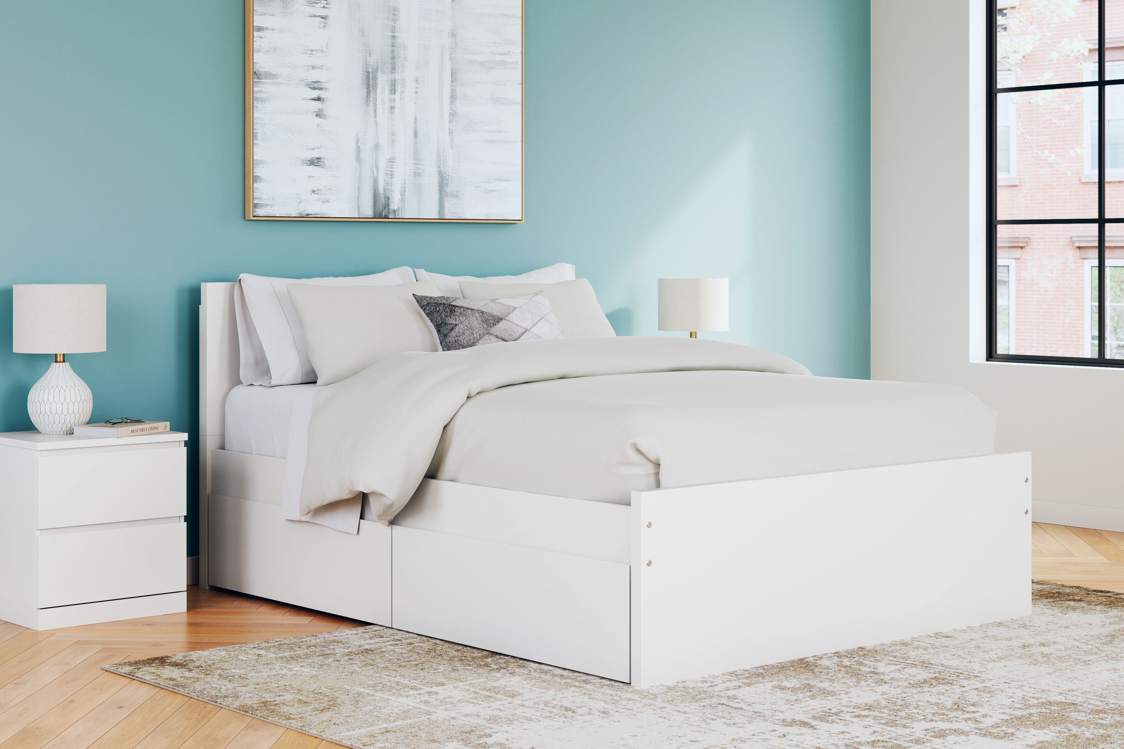 Onita - Queen Panel Platform Bed With 2 Side Storage - White