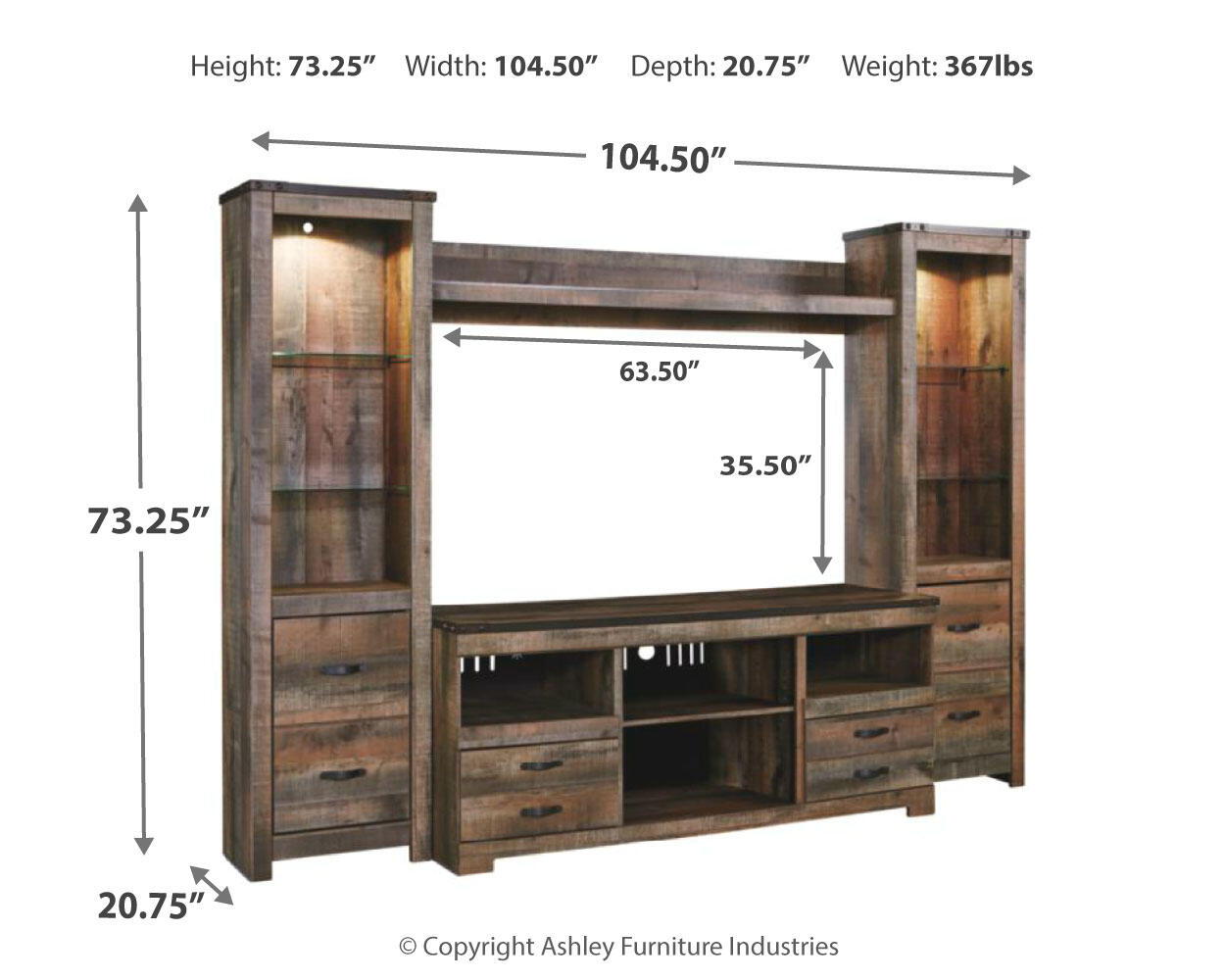 Ashley Furniture Trinell - 4 Pc. - Entertainment Center - 63" TV Stand - Brown - Image 3