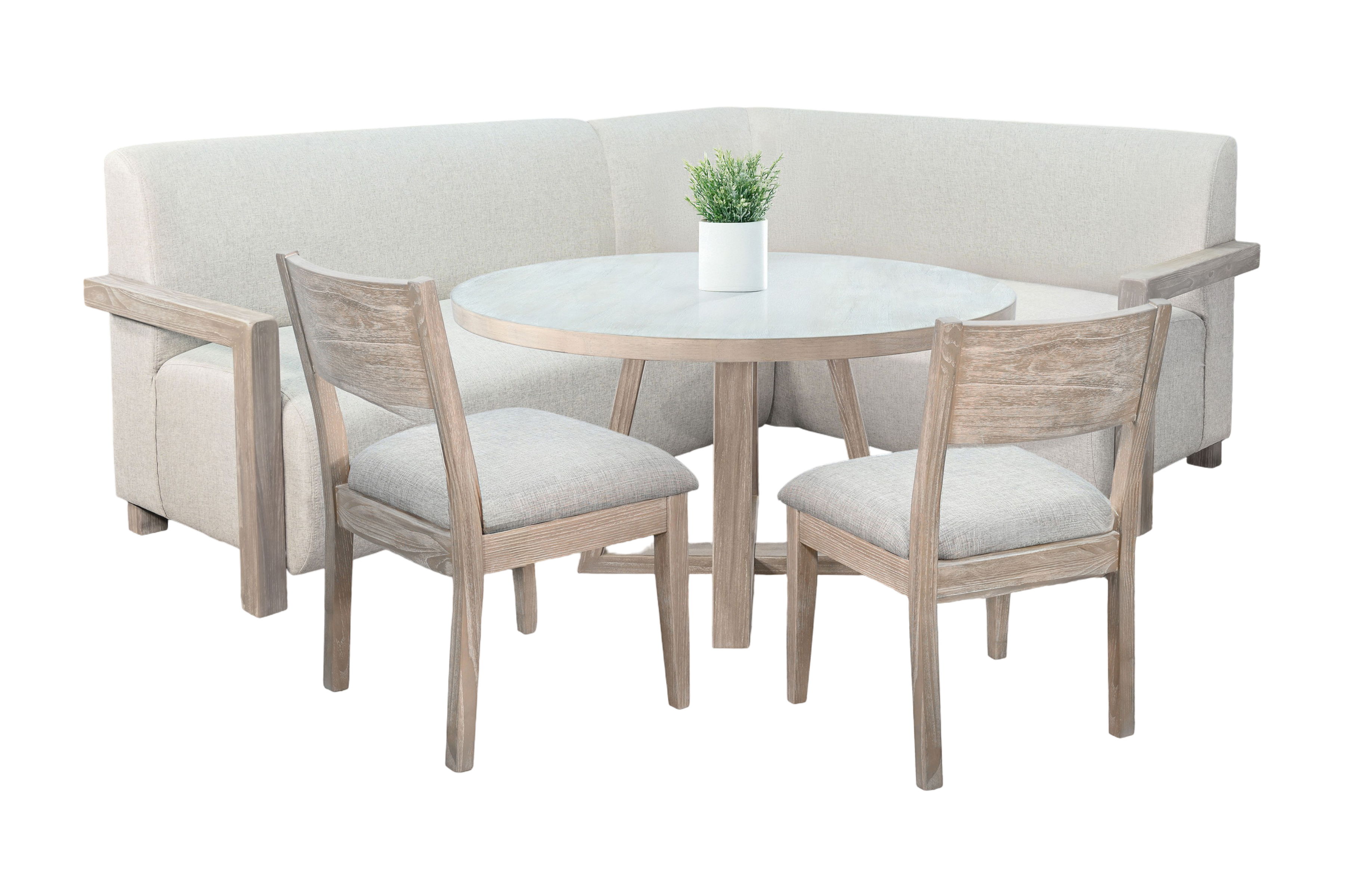 4-Piece Upholstered Dining Set (Bench, Round Table, 2 Side Chairs) - Wheat Image
