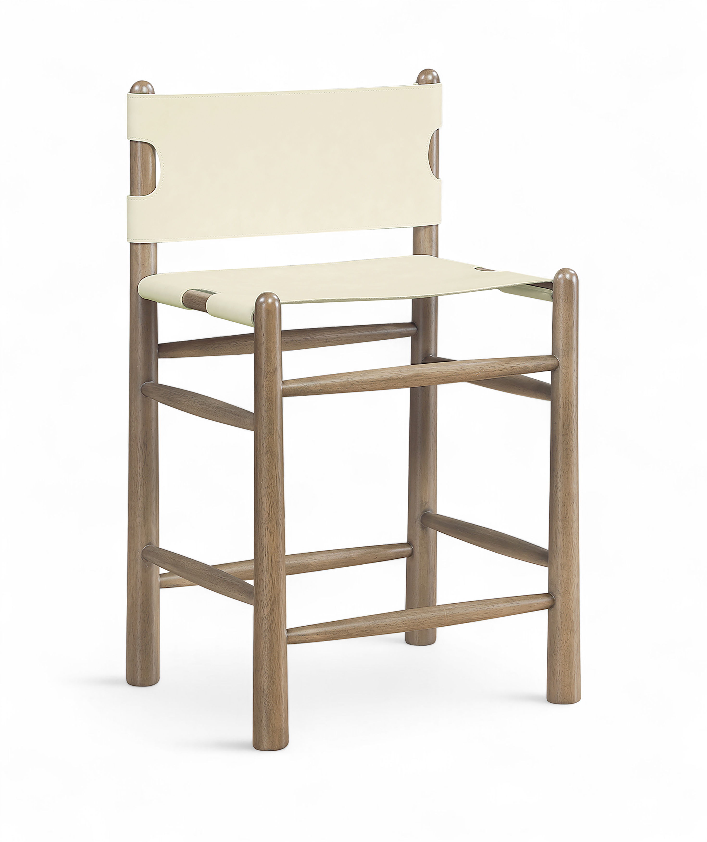 Santos - Vegan Leather Upholstered Counter Stool - Cream / Stained Brown