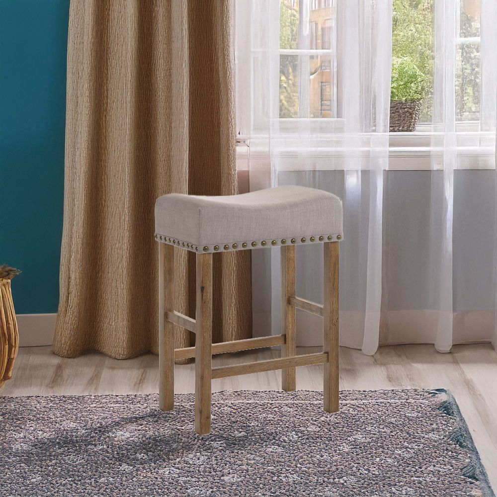 Martha II - Counter Height Stool (Set of 2) - Tan Linen & Weathered Oak, light brown, view 4