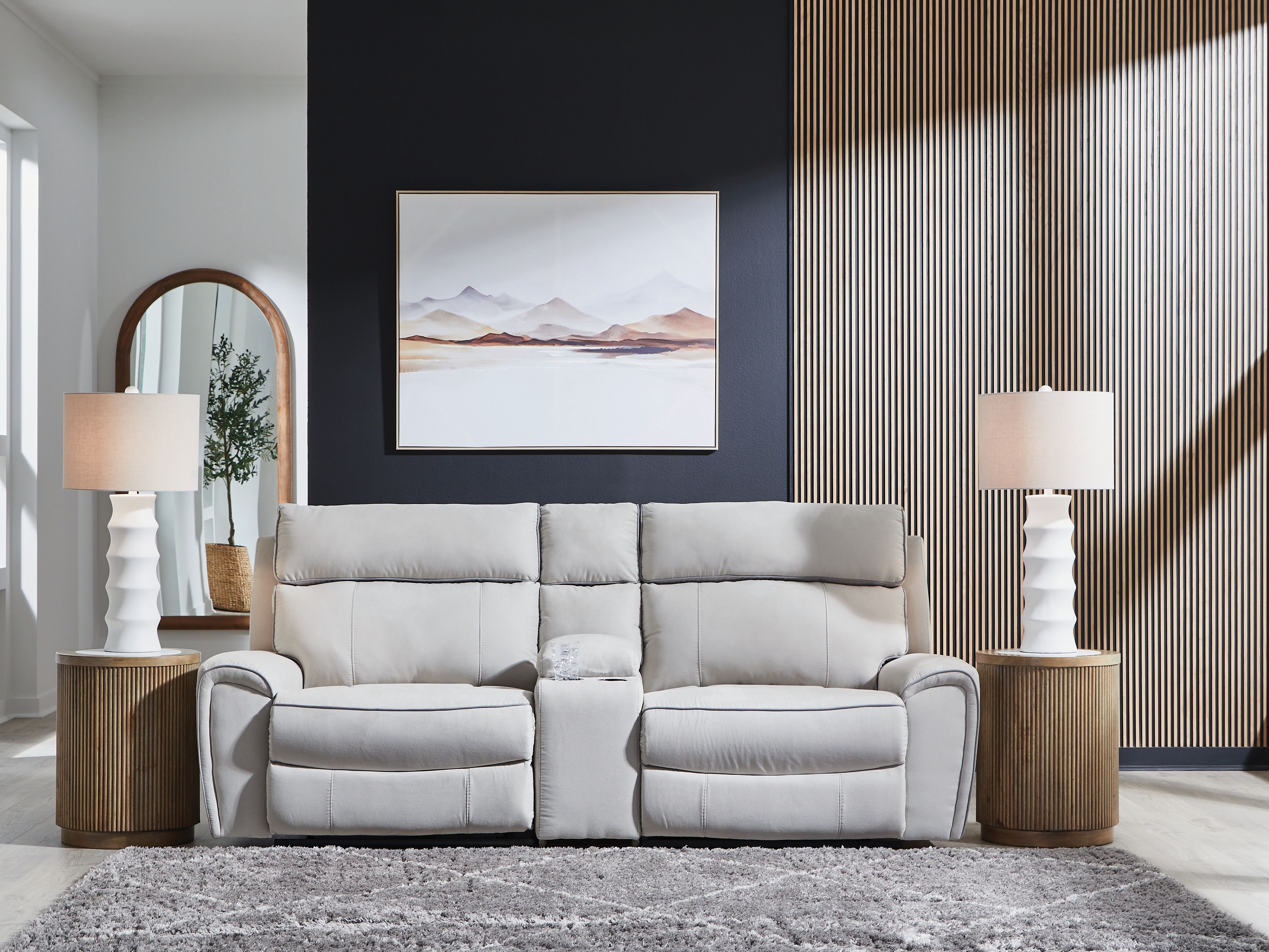 Ashley Furniture Social Pointe - 3-Piece Power Reclining Sectional With Storage Console - Pearl / Ash - Image 5