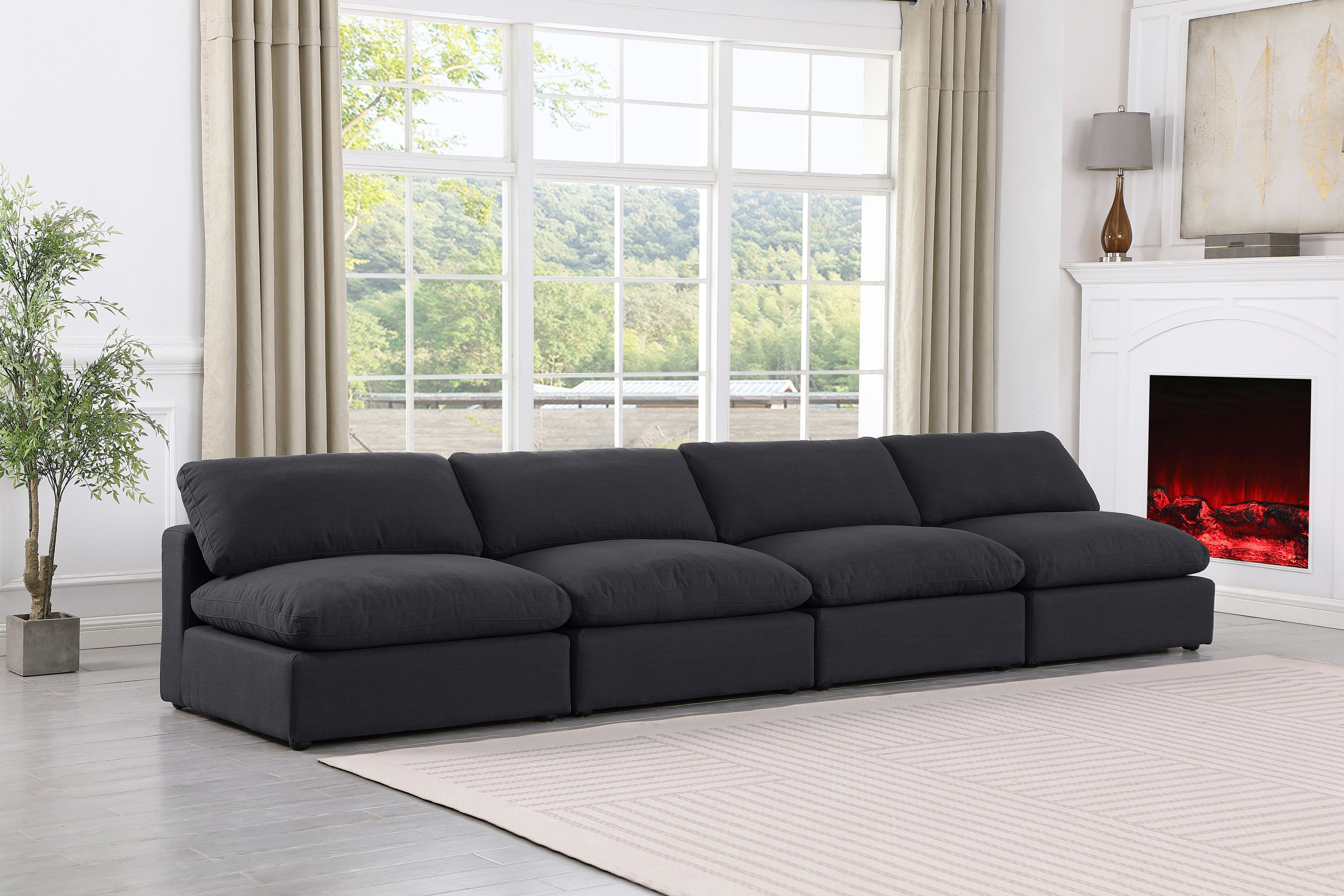 Comfy - Linen Modular Armless Sofa 4 Pieces - Charcoal