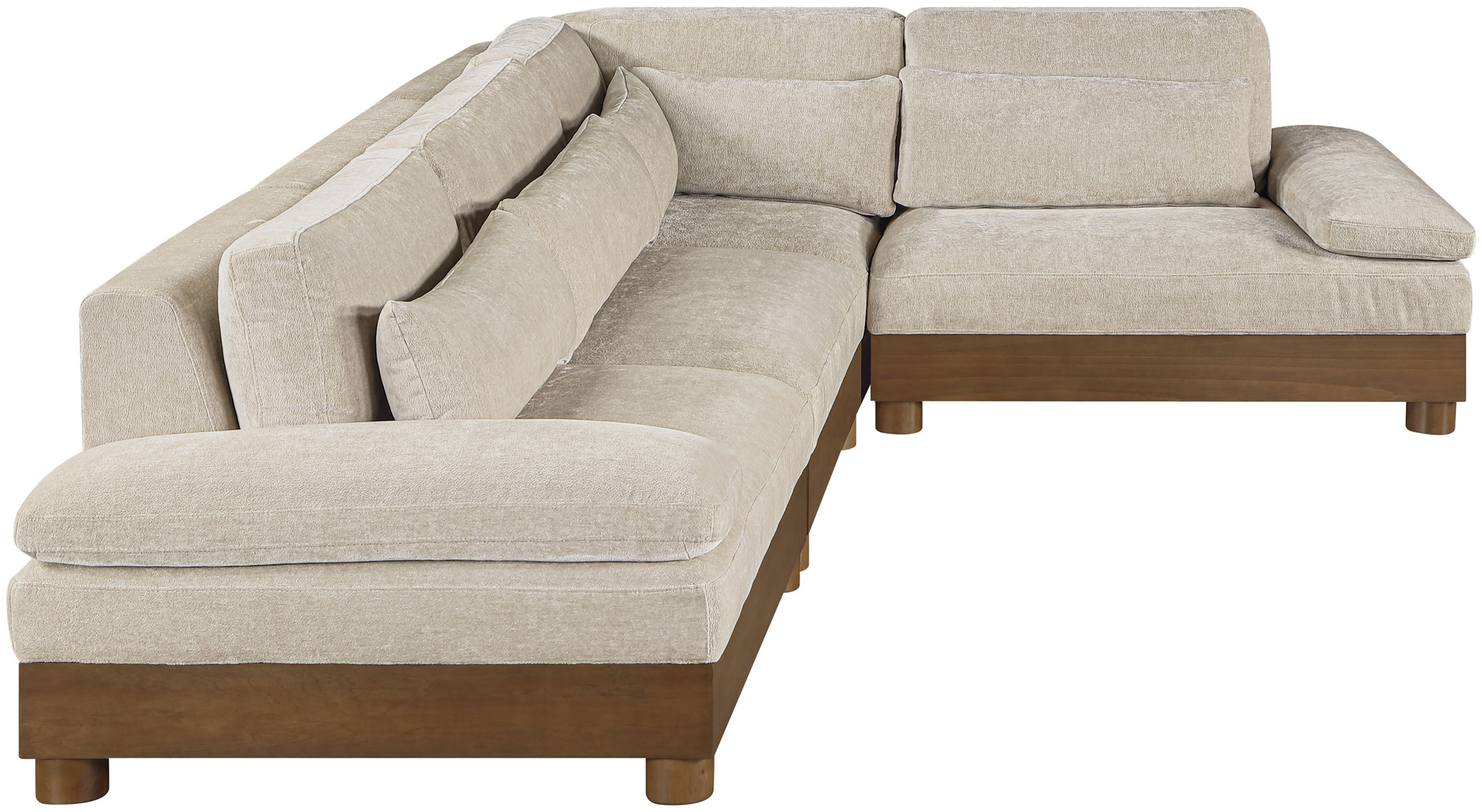 Turin - 127.75" Chenille Fabric Upholstered 4 Piece Modular Sectional - Taupe / Brown Walnut