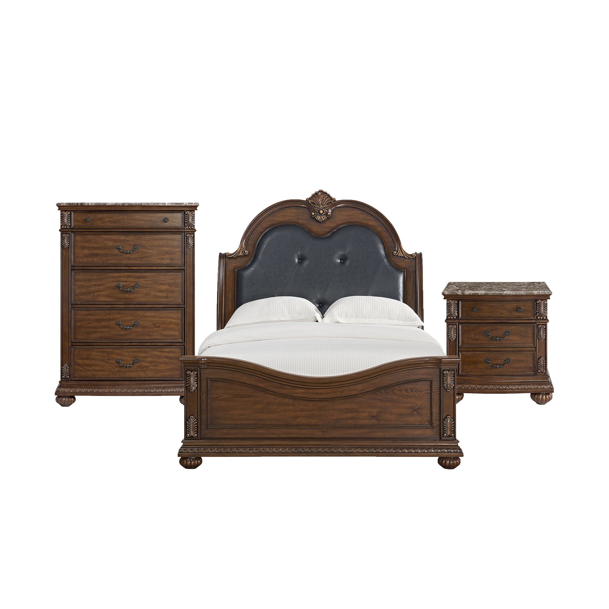 Cadenza - Queen Upholstered 3 Piece Bedroom Set With Black PU - Brown