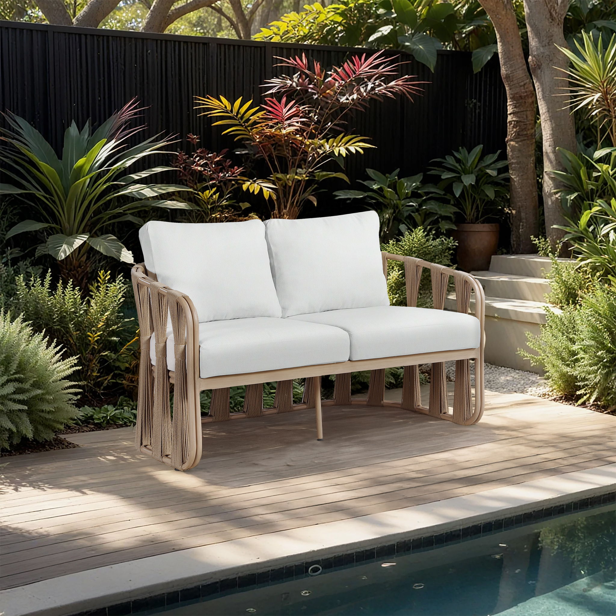 San Pietro - Resilient Waterproof Fabric 60.5" Upholstered Outdoor Patio Loveseat - Cream