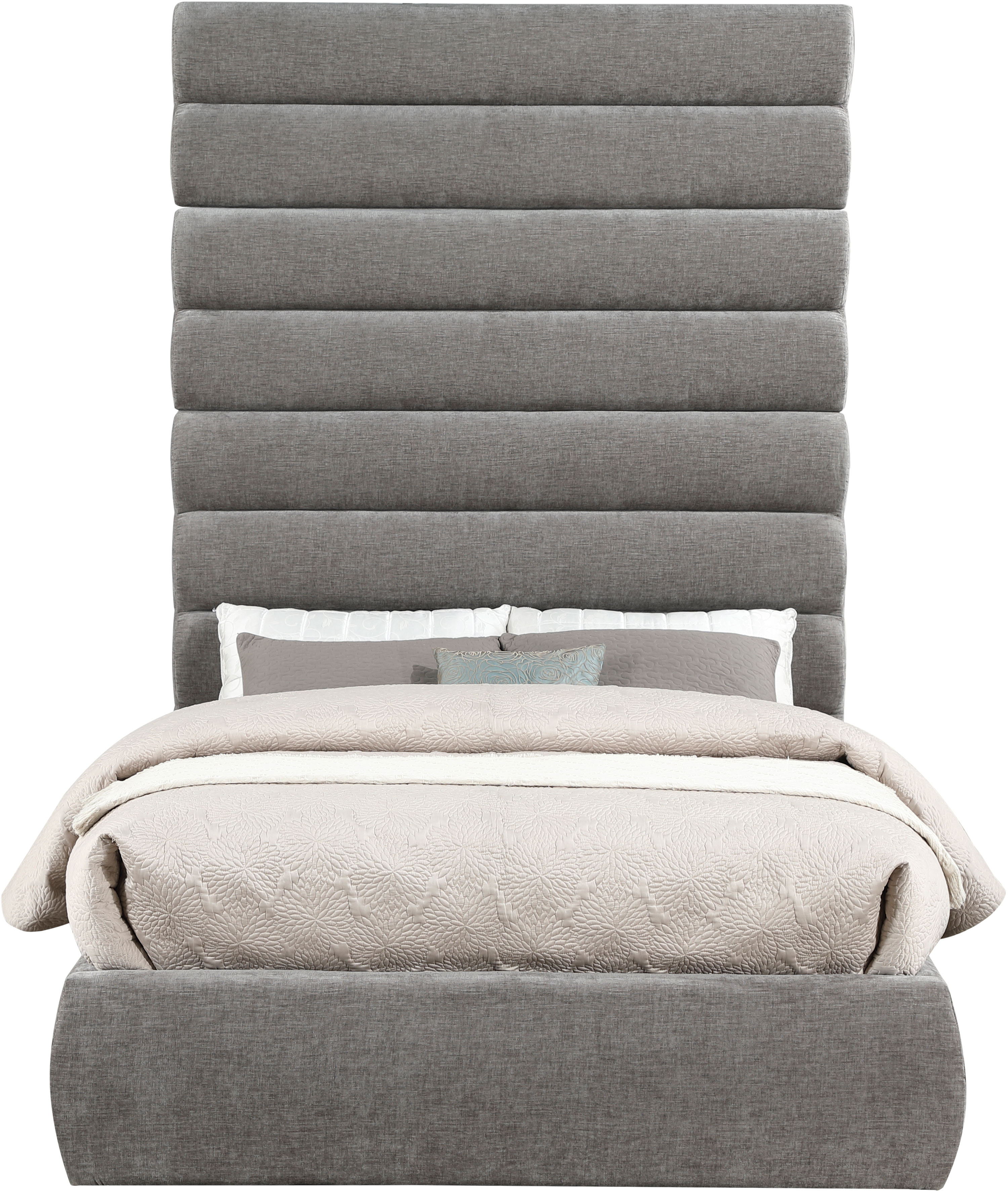 Adam - Chenille Fabric Full Bed With 89" Headboard - Gray