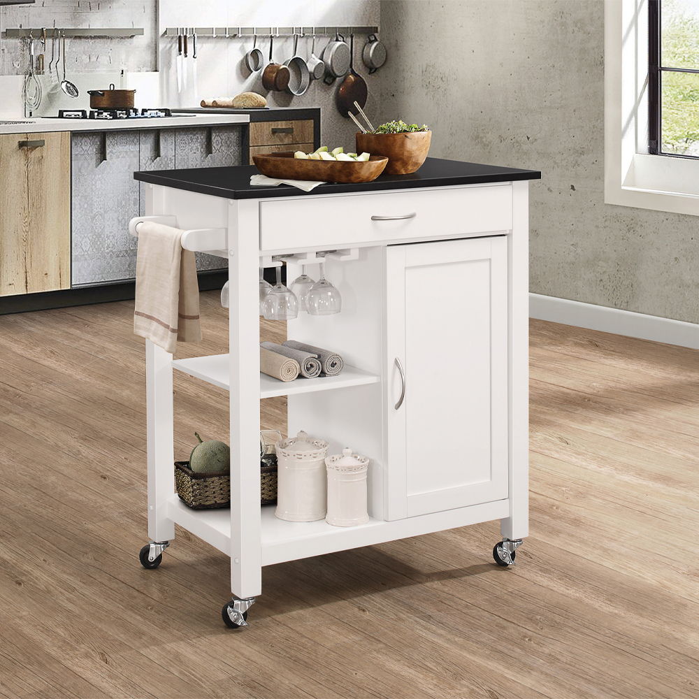 Ottawa - Kitchen Cart - Black Wooden Top & White, white