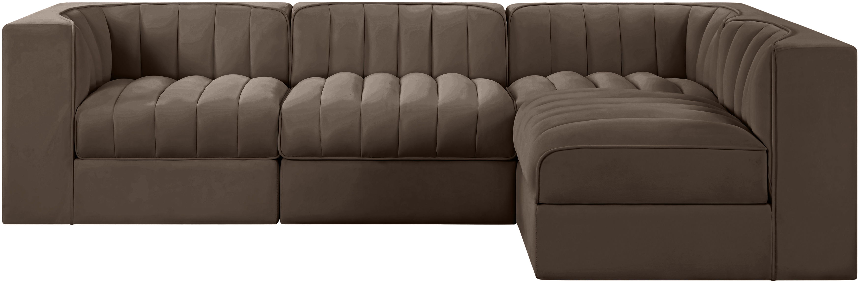 Rummi - Velvet Performance Fabric Upholstered 4 Piece Modular Sectional - Brown