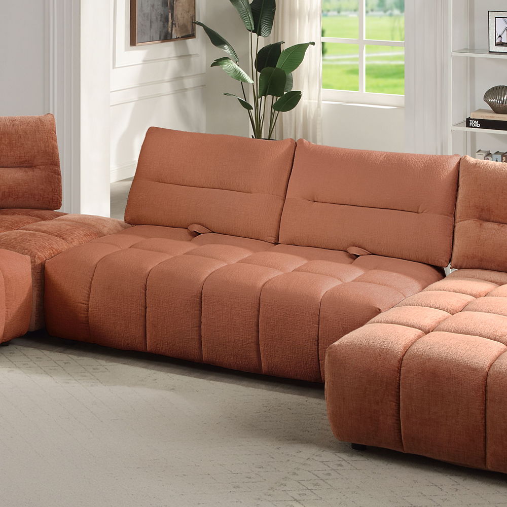 Loanna - Modular - Loveseat - Coral Red Linen, light brown