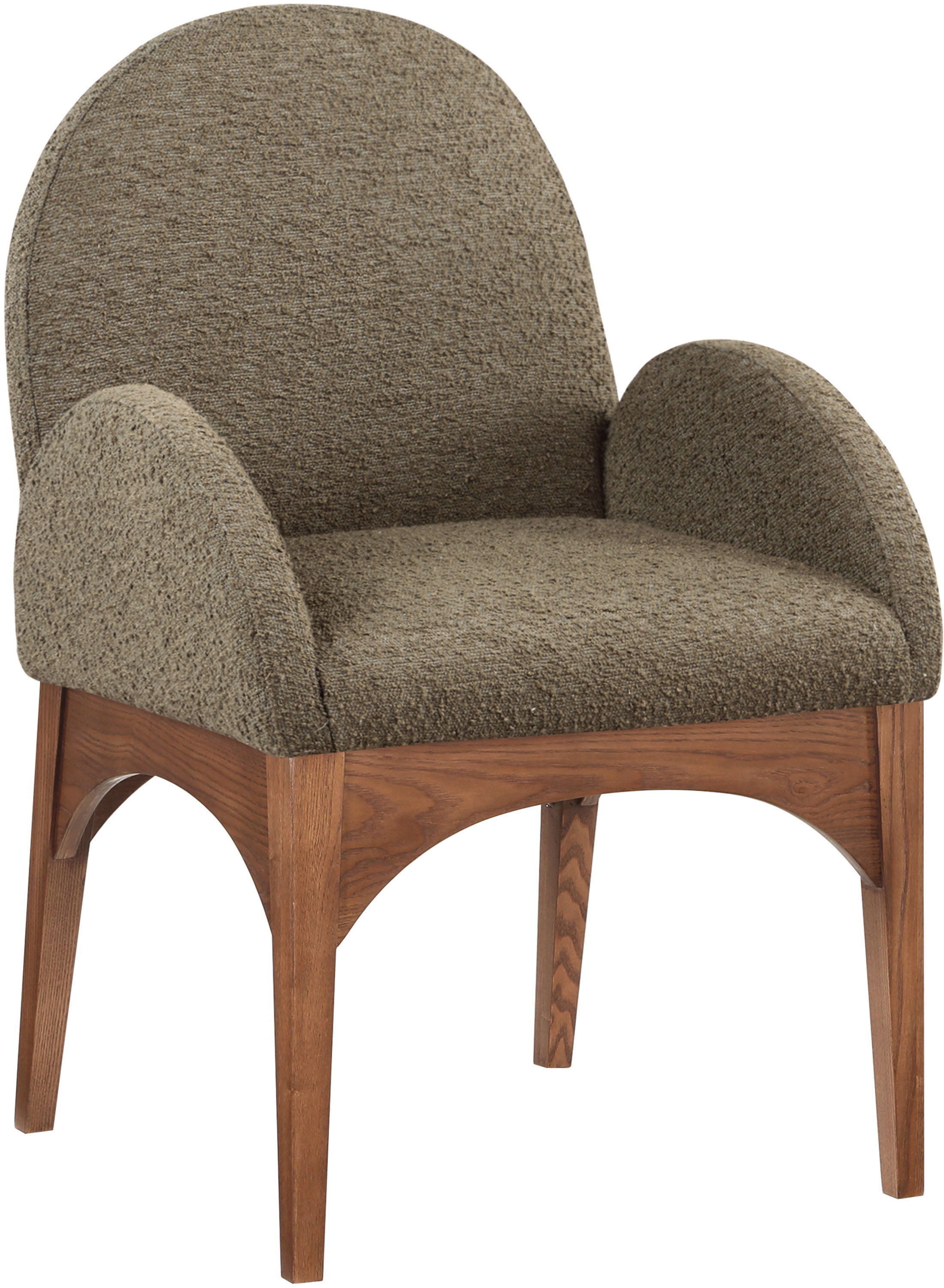 Waldorf - Boucle Dining Arm Chair With Brown Legs - Olive