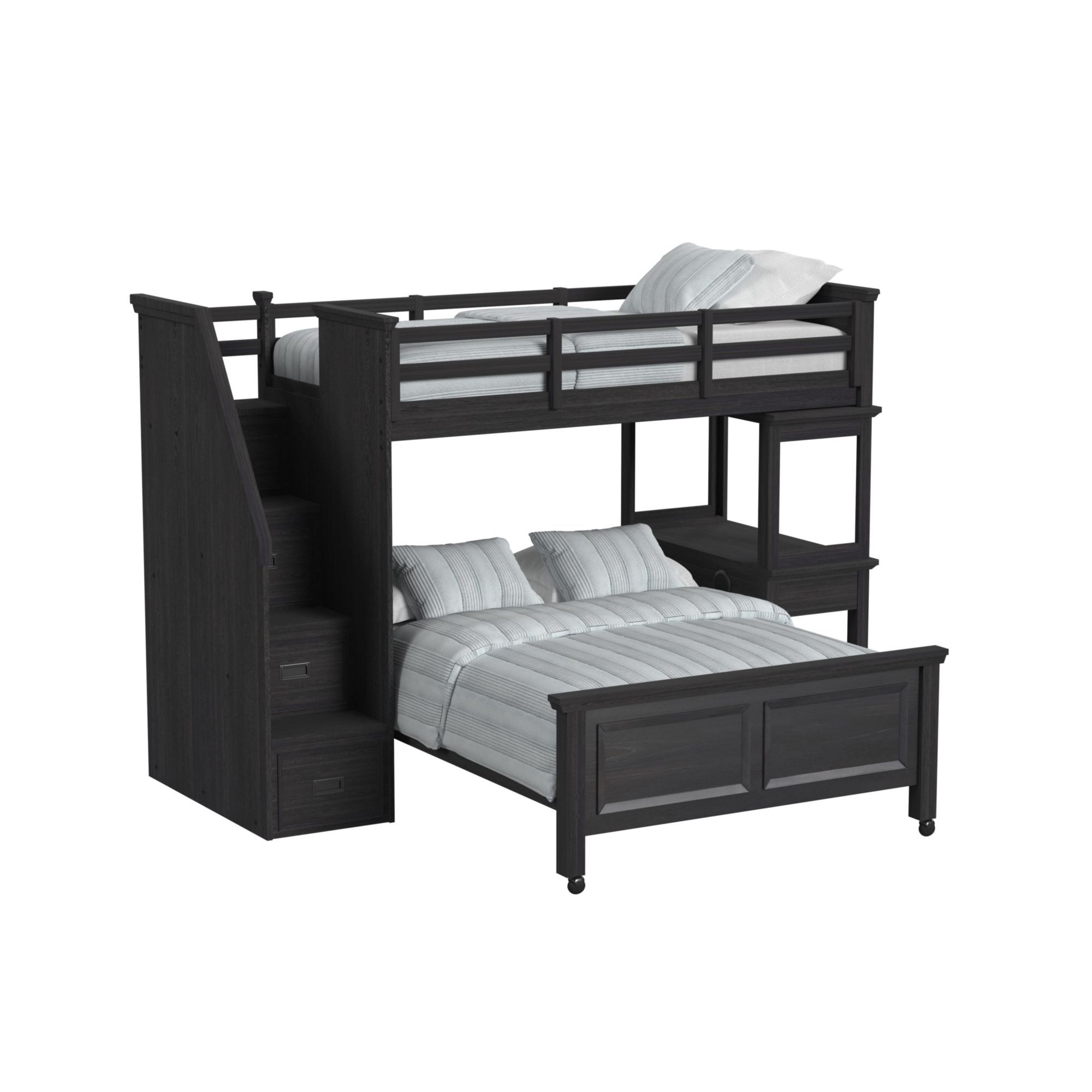 Hampton Kids - Twin Over Full Loft With Staircase And Desk With Speaker 5 Piece Bedroom Set - Charcoal
