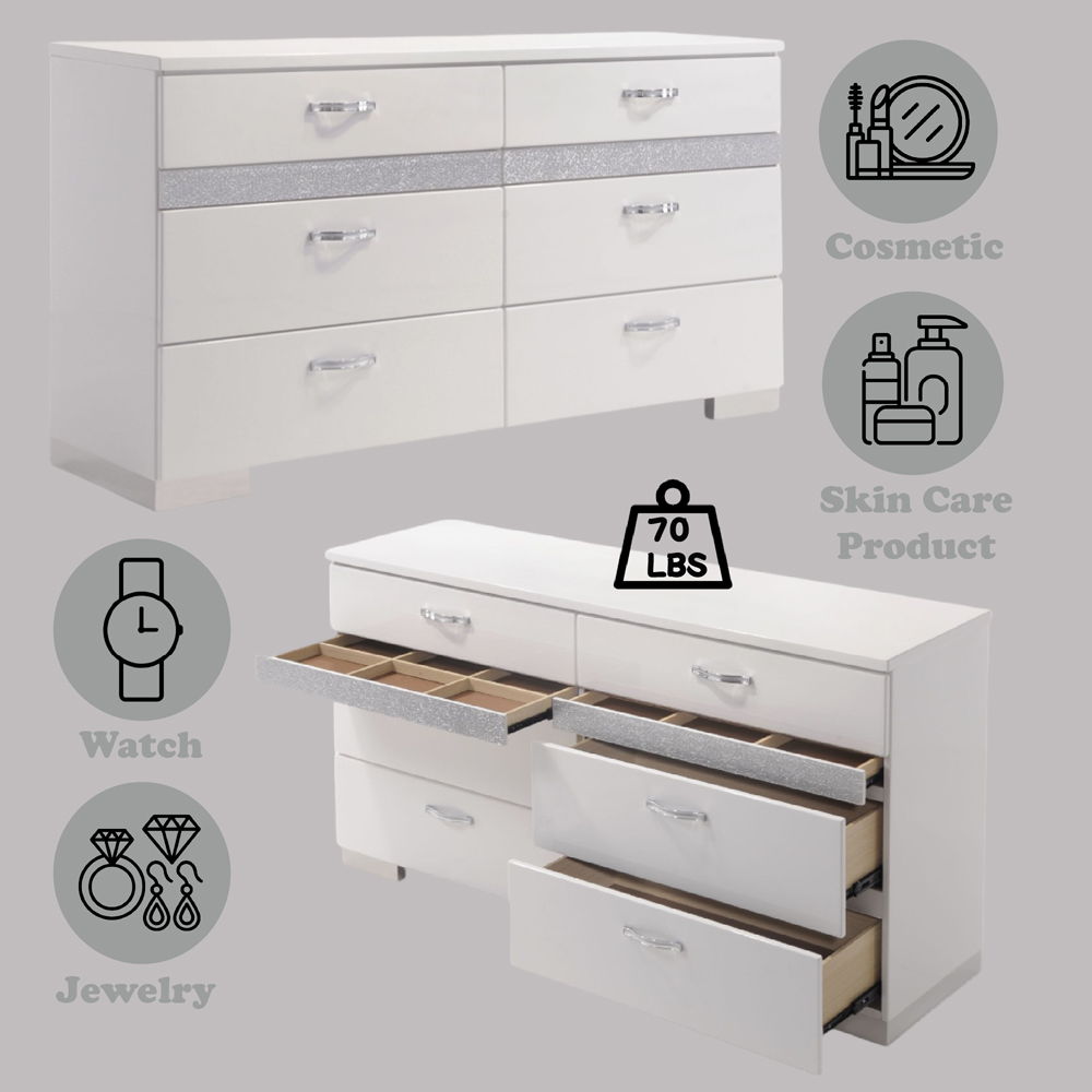Naima II - Dresser - White High Gloss, white, view 6