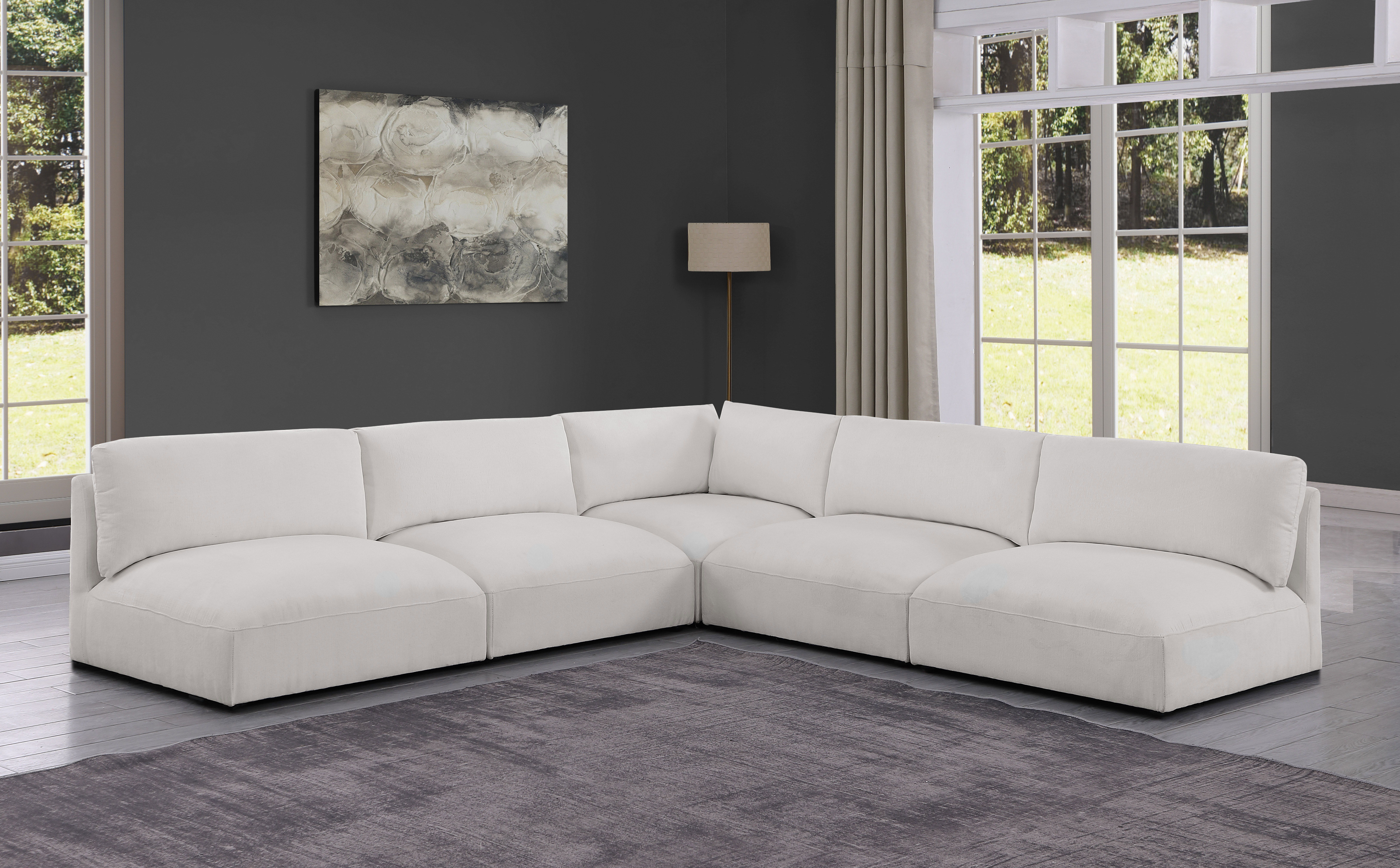 Ease - 5 Piece Modular Corner Armles Sectional - Cream