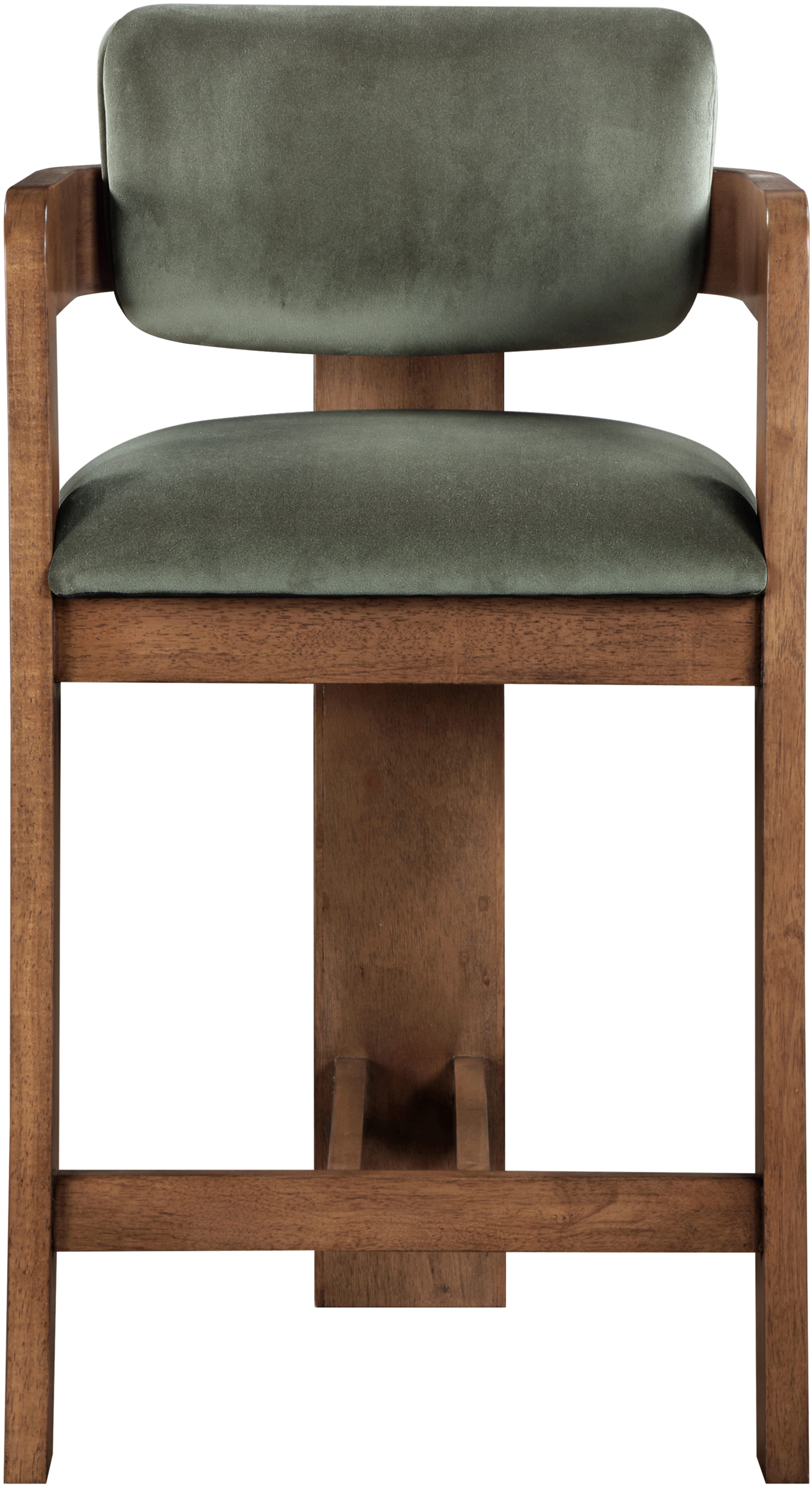 Sacha - Velvet Stool With Brown Base - Green