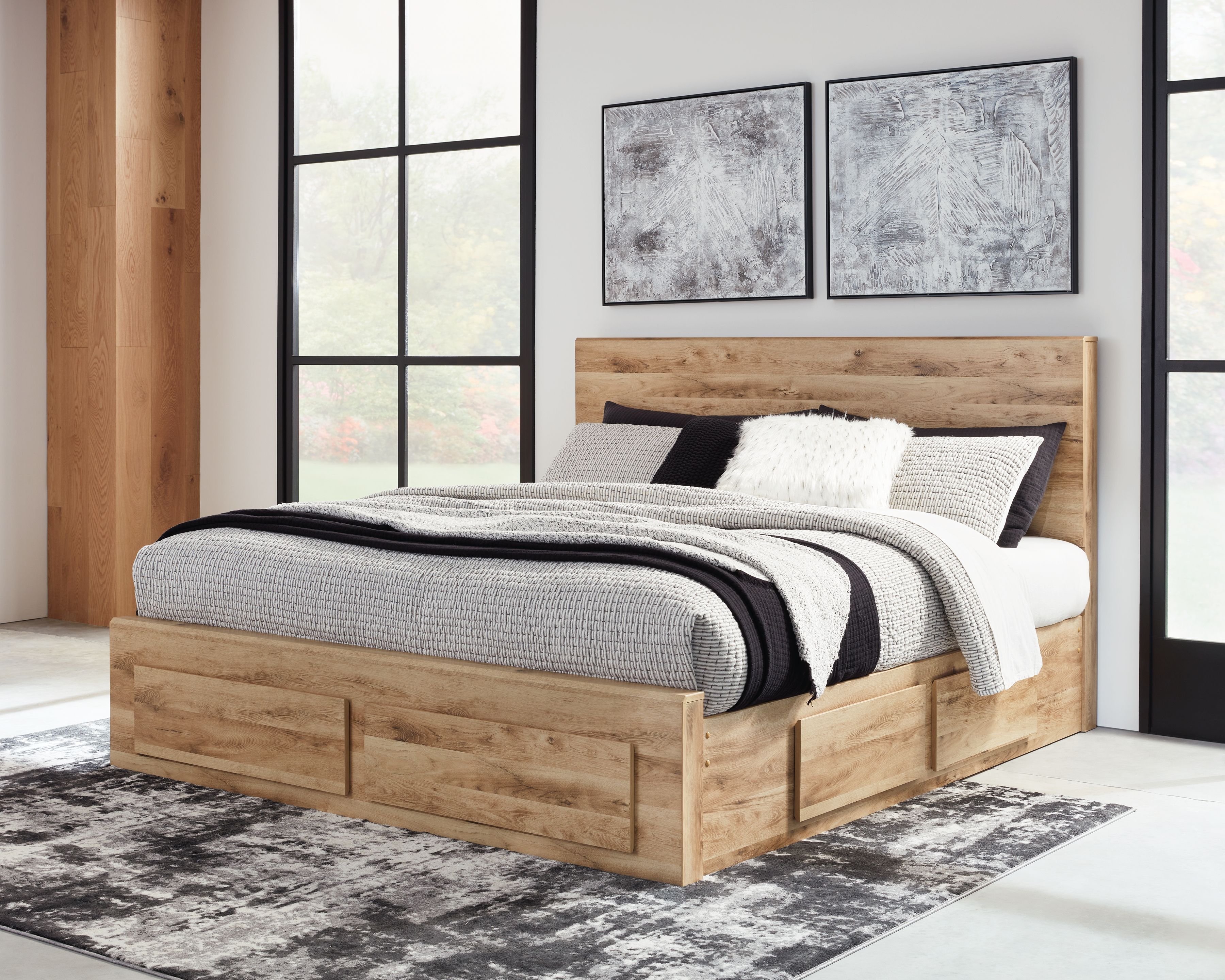 Ashley Hyanna - Tan - King Panel Bed with 4 Storage Drawers