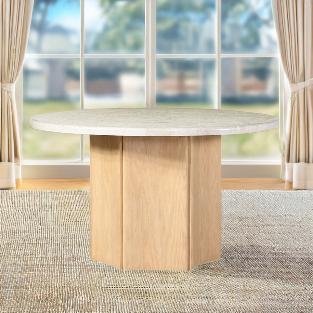 Adalynn - Round Dining Table With Marble Top - White & Weathered Gray Oak, white, view 5