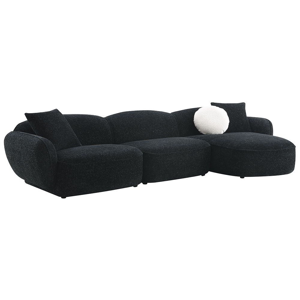 Lucifer - Sectional Sofa With 3 Pillows - Black Shimmer Chenille, black, view 2
