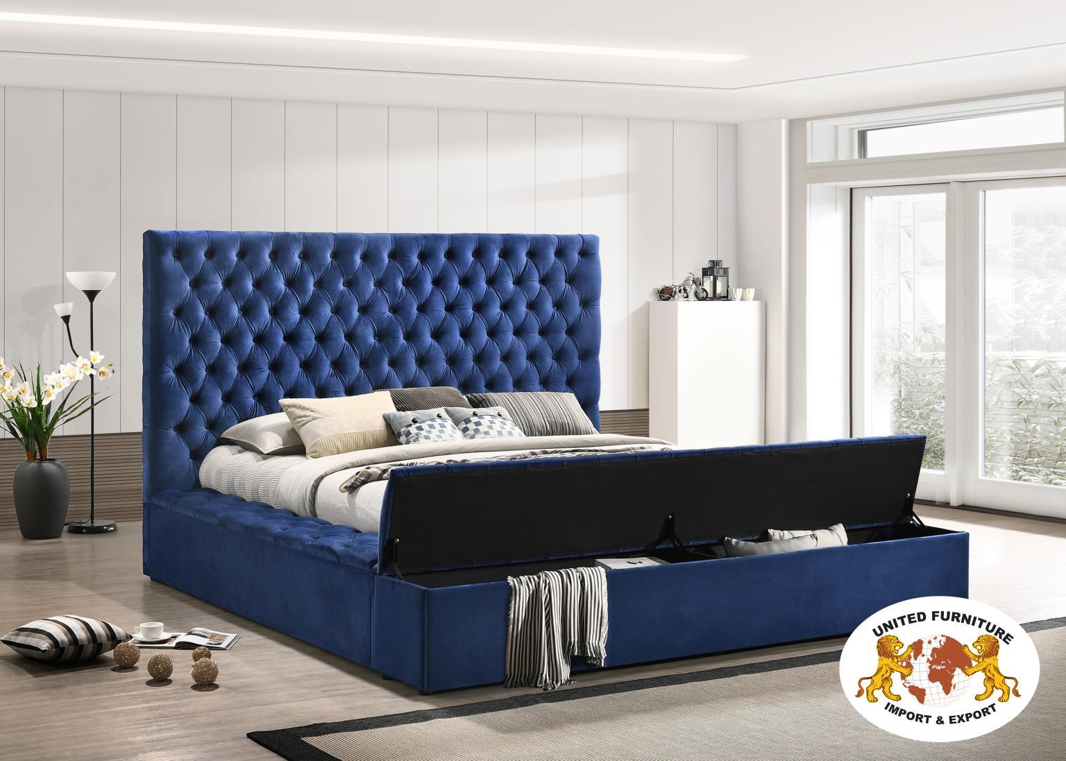 B564 - Velvet Queen Bed - Blue