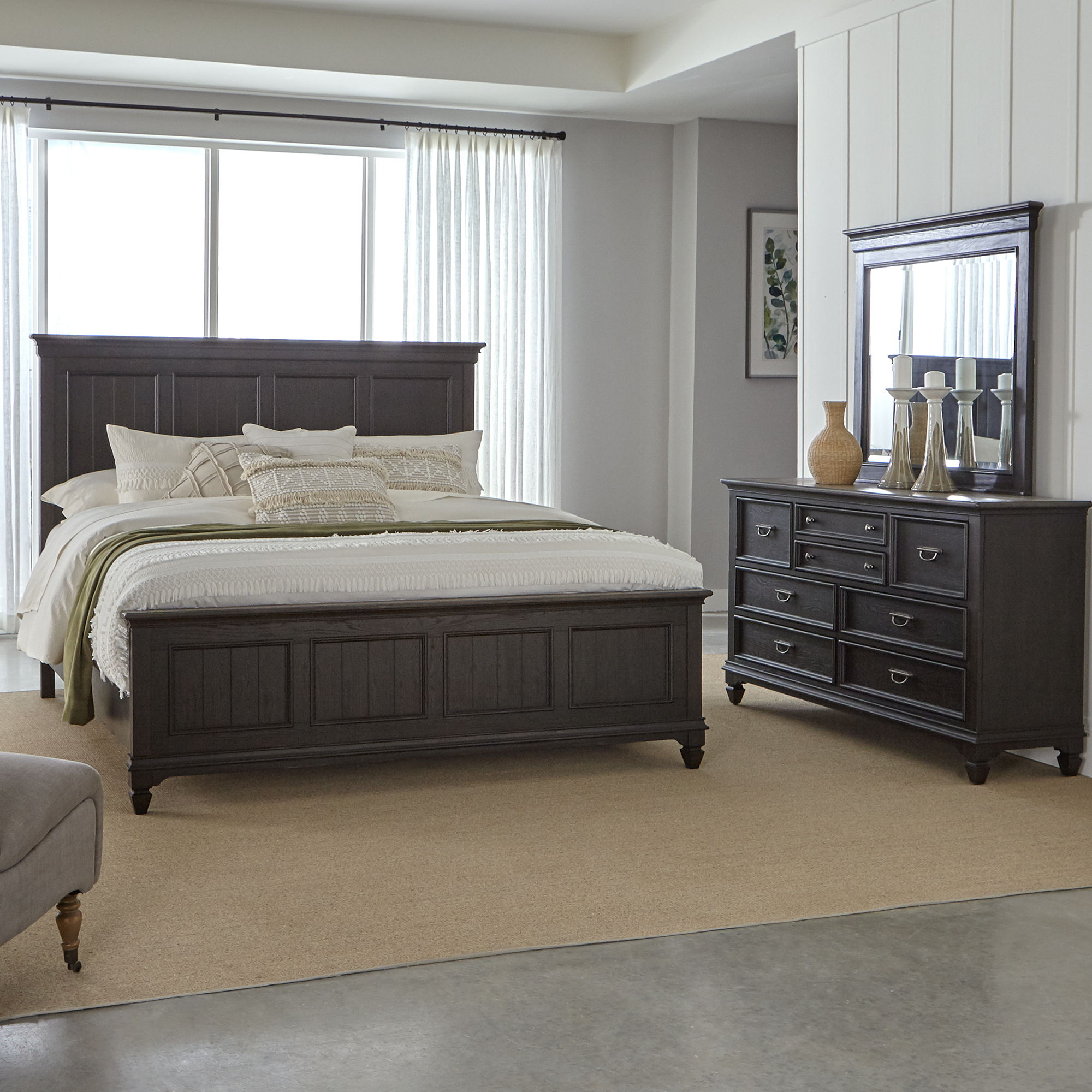 Liberty Furniture Allyson Park - King Panel Bed, Dresser & Mirror - Dark Brown