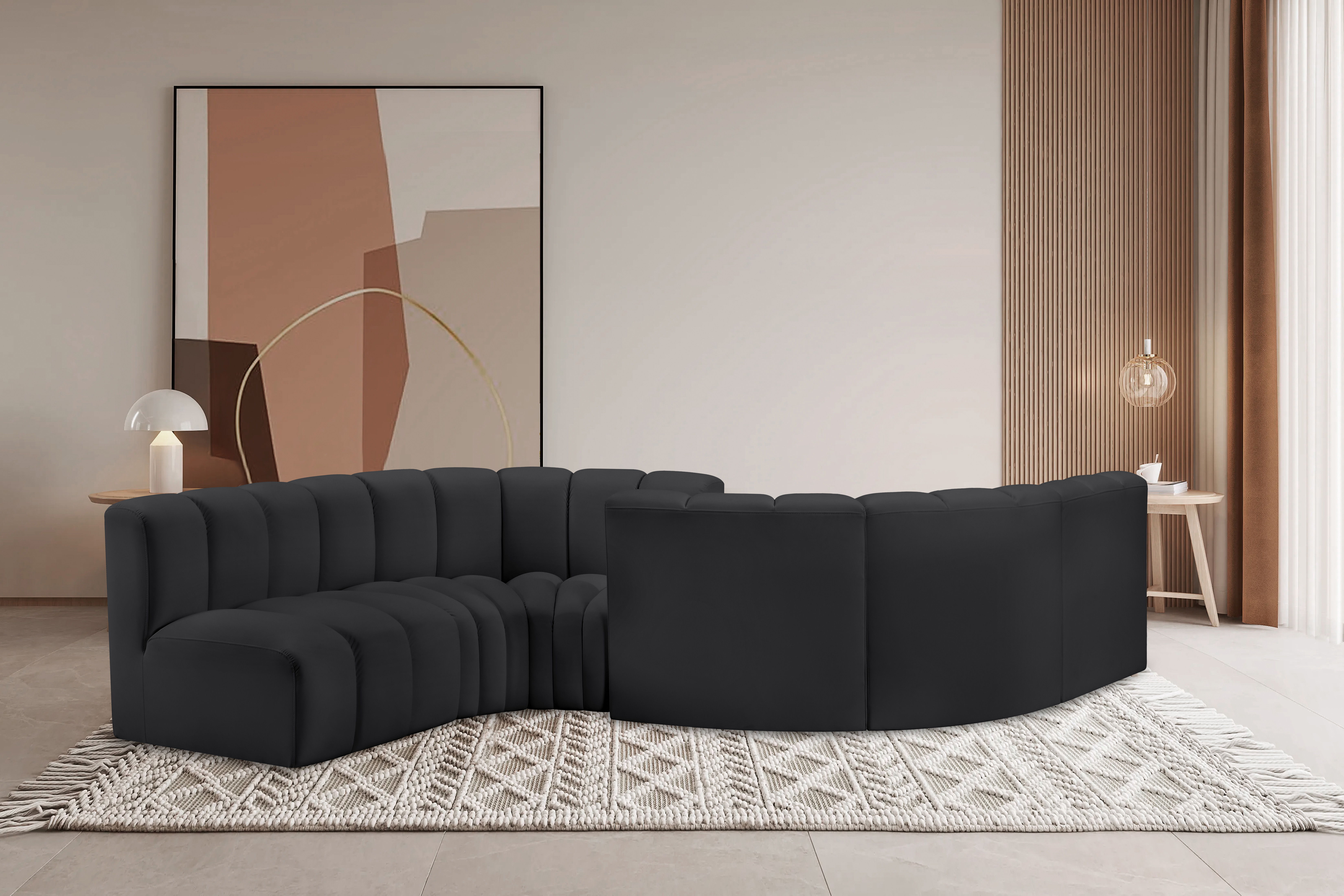 Arc - Faux Leather 6 Piece Modular Sofa - Black