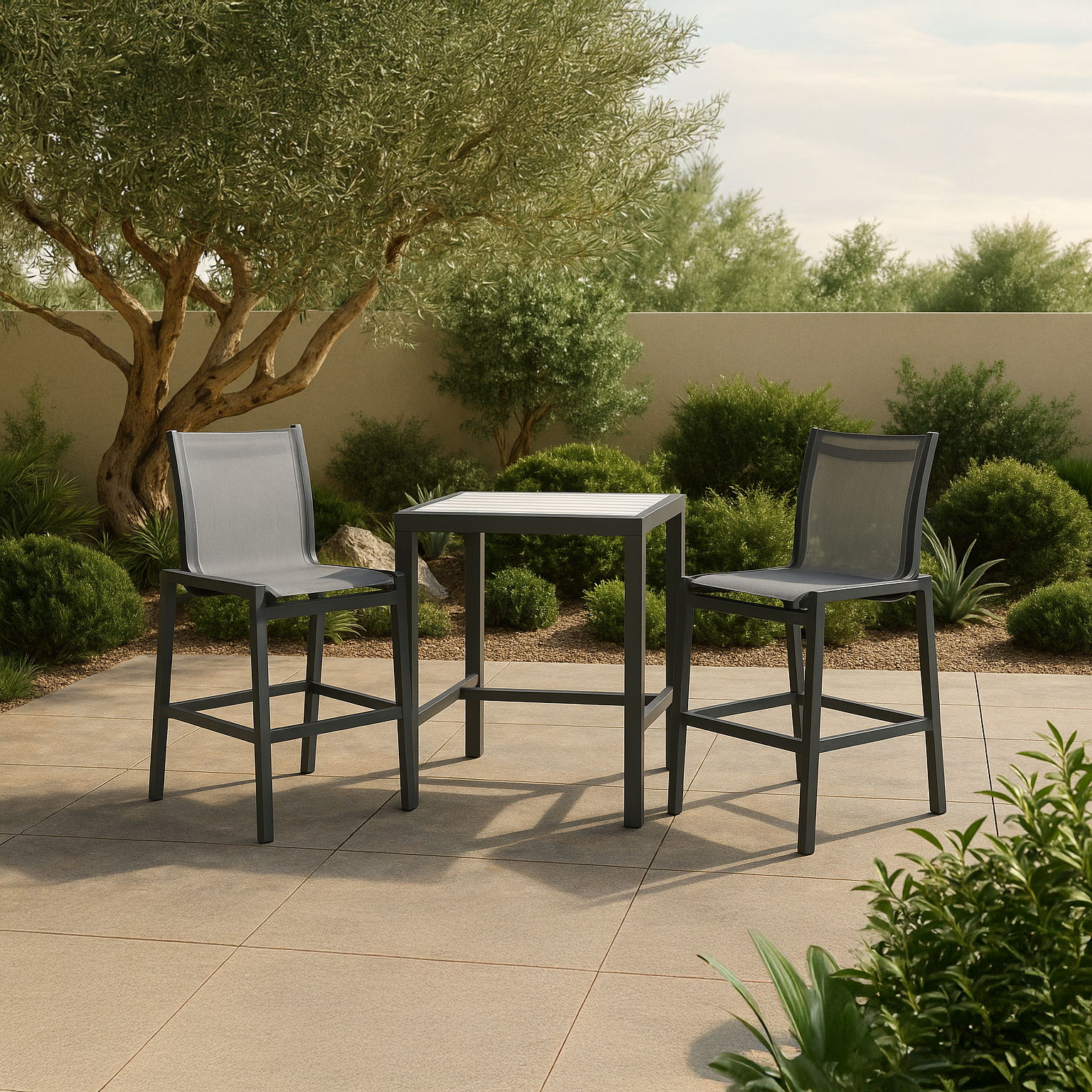 Nizuc - Outdoor Patio Bar Stool With Gray Base (Set of 2) - Black