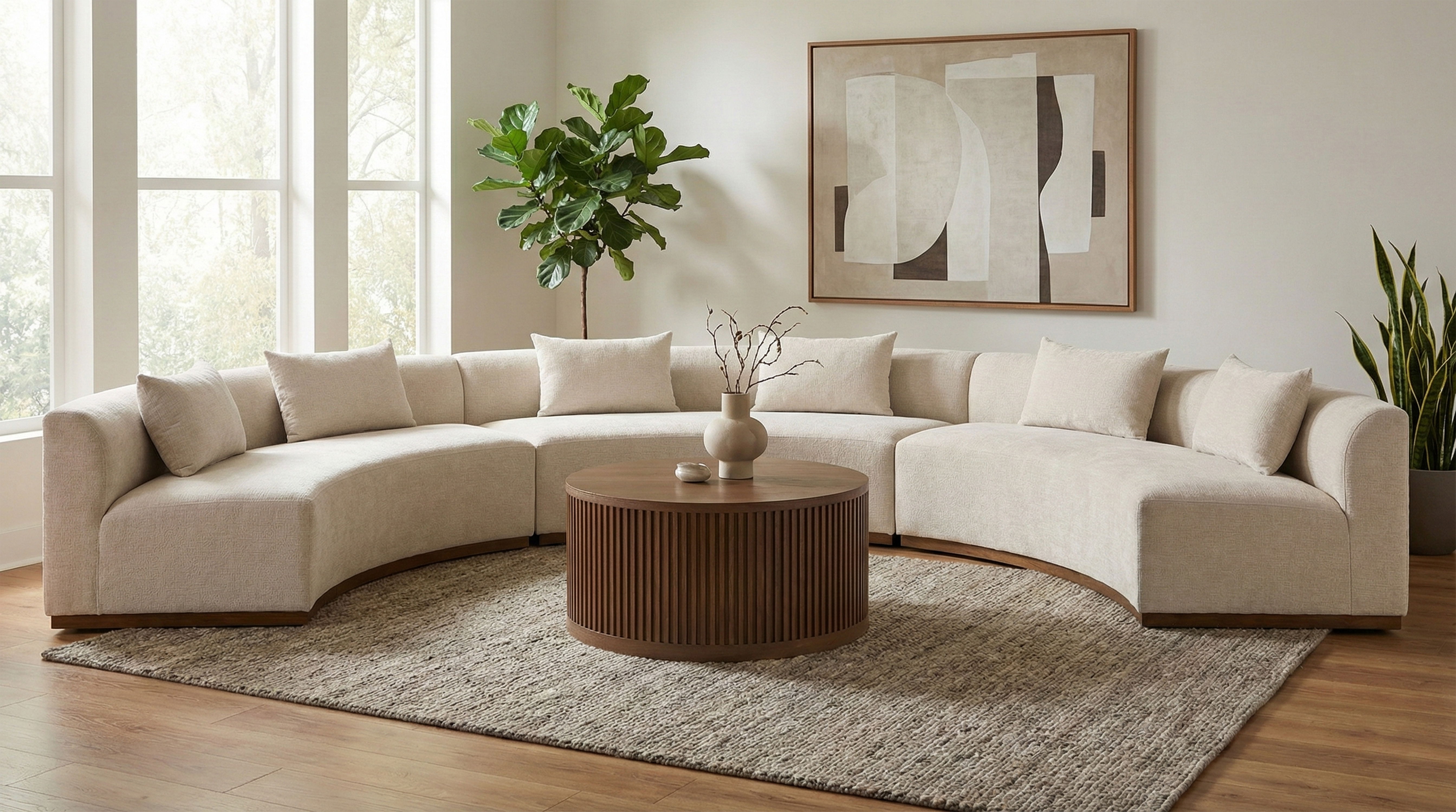 Avanti - 221.25" Chenille Fabric Upholstered 3 Piece Modular Sectional - Beige