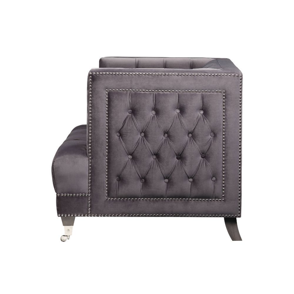 Hegio - Loveseat With 2 Pillows - Gray Velvet, dark gray, view 4