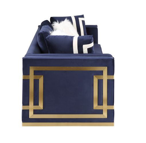 Virrux - Sofa With 6 Pillows - Blue Velvet & Gold, blue, view 5