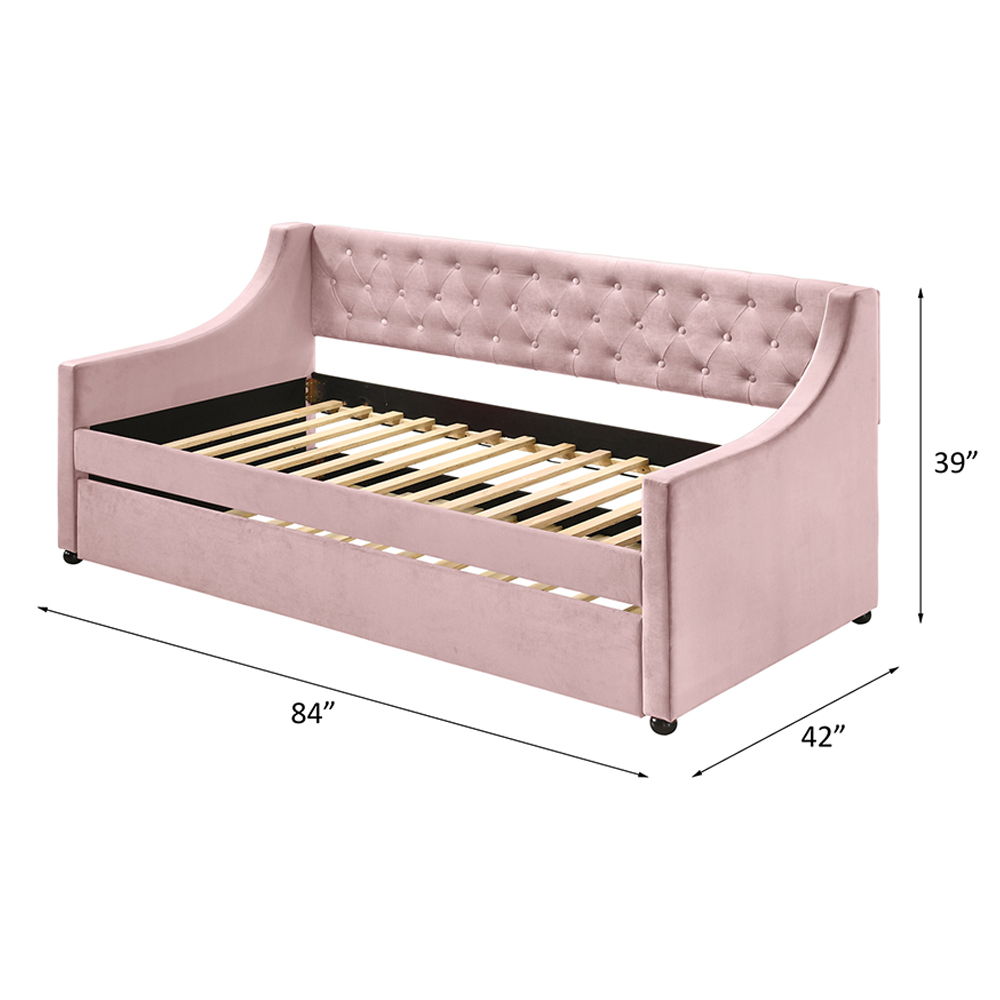 Lianna - Twin Daybed With Trundle - Pink Velvet, pink, view 4