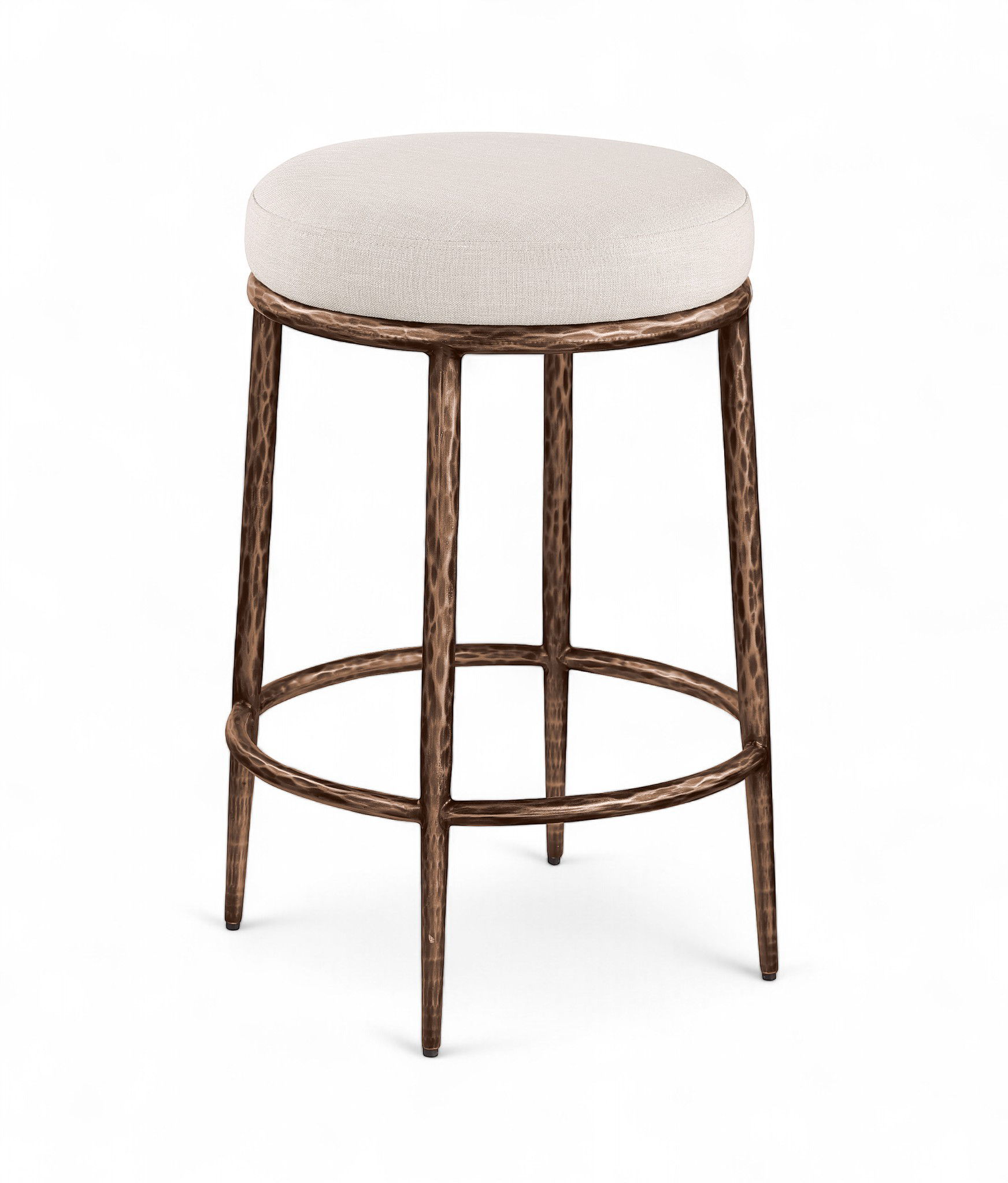 Ferro - Linen Textured Performance Fabric Upholstered Backless Counter Stool - Beige / Brushed Bronze