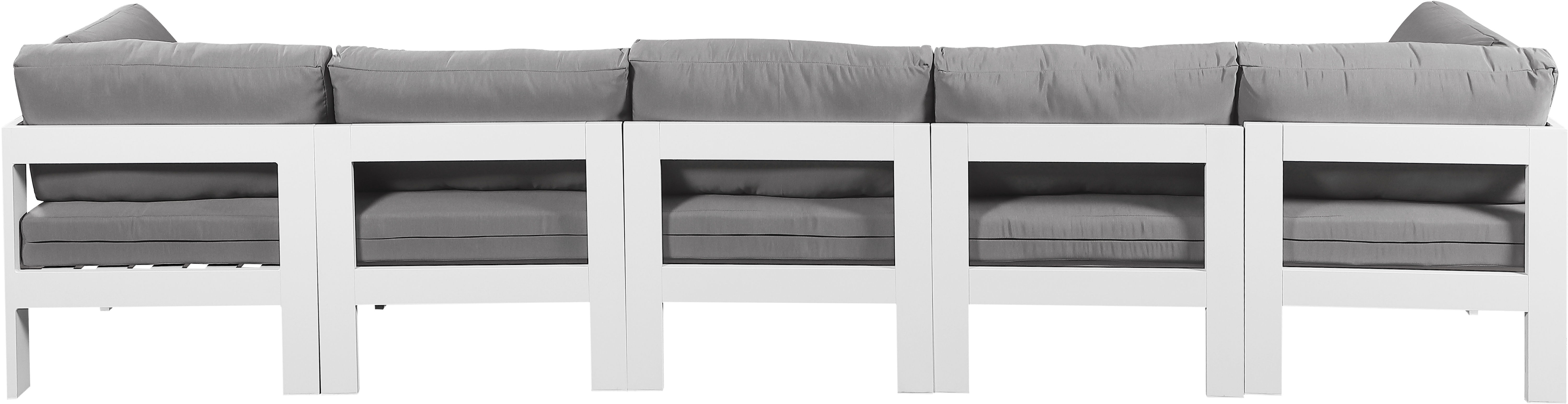 Nizuc - Outdoor Patio 5 Piece Modular Sofa With White Frame - Gray